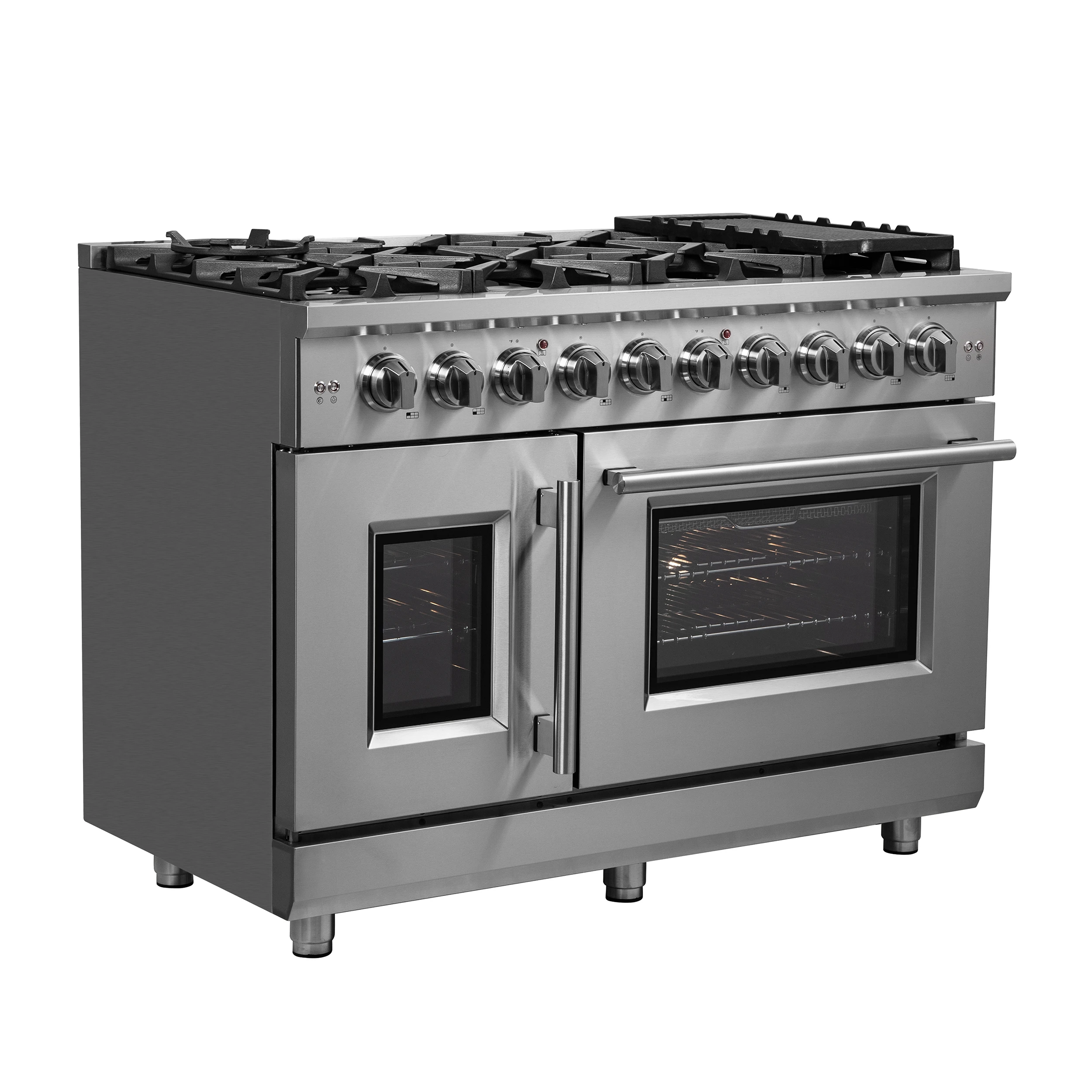Massimo 48-Inch Freestanding French Door Gas Range, 8 Burners, Convection Oven, Energy Efficient FFSGS643948