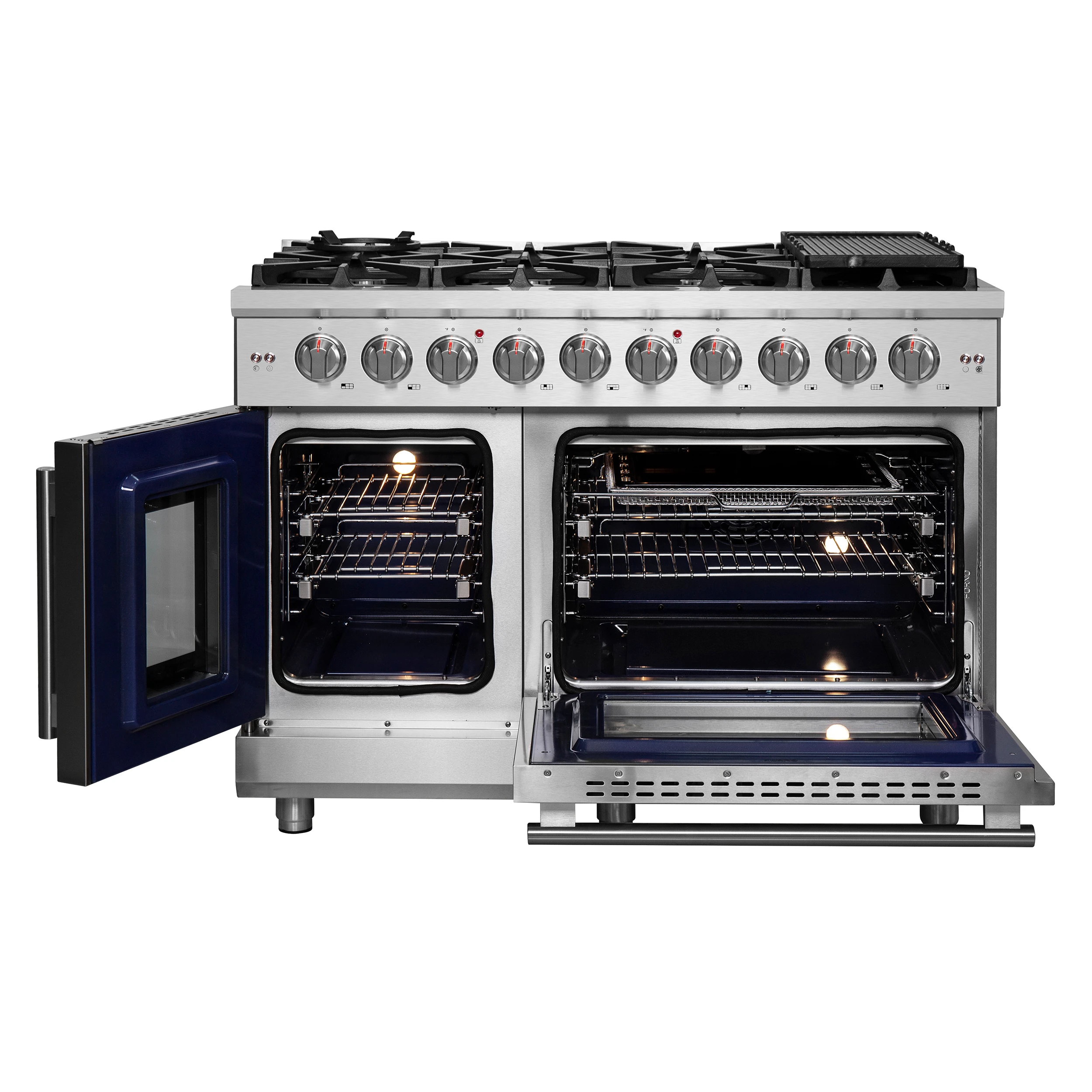 Massimo 48-Inch Freestanding French Door Gas Range, 8 Burners, Convection Oven, Energy Efficient FFSGS643948