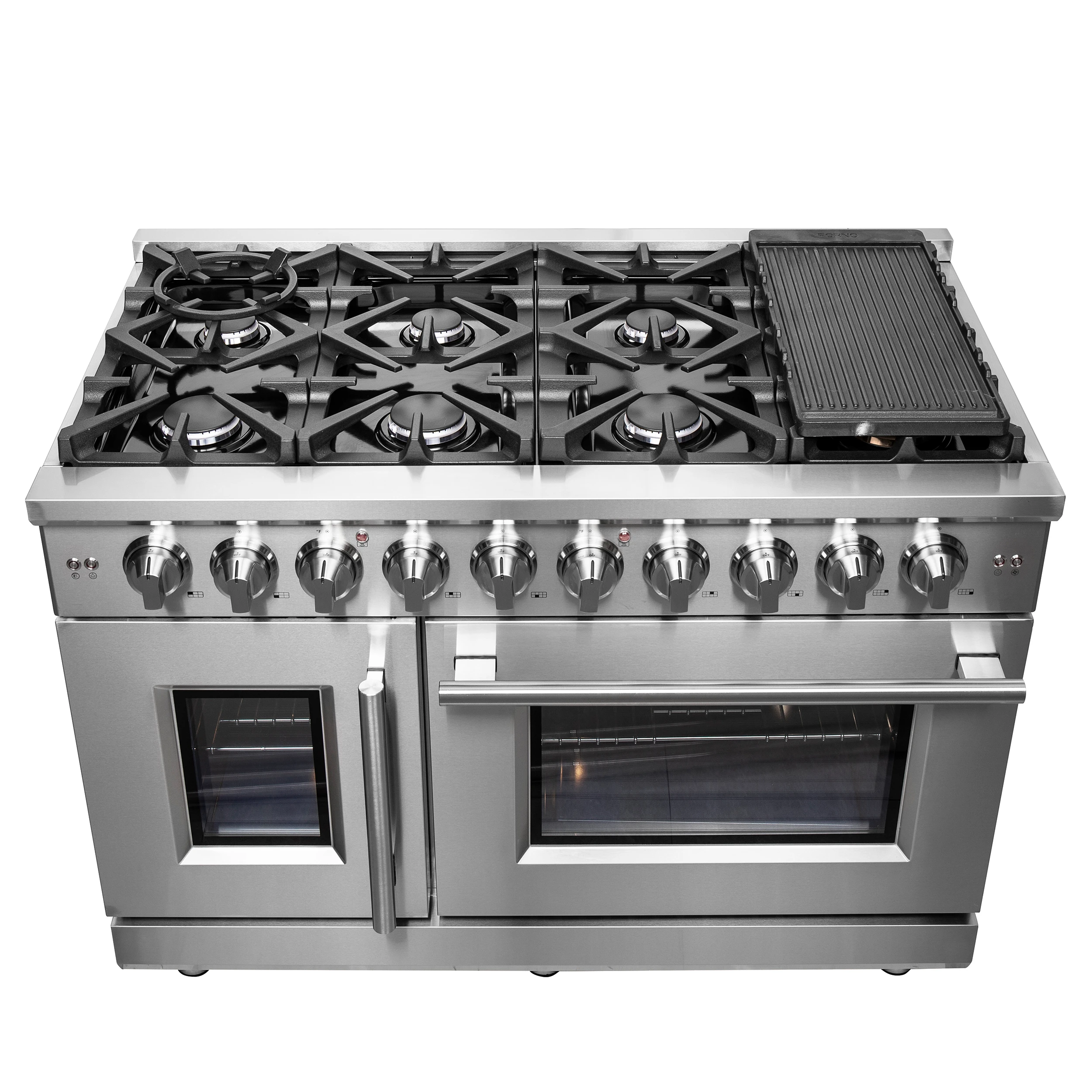 Massimo 48-Inch Freestanding French Door Gas Range, 8 Burners, Convection Oven, Energy Efficient FFSGS643948