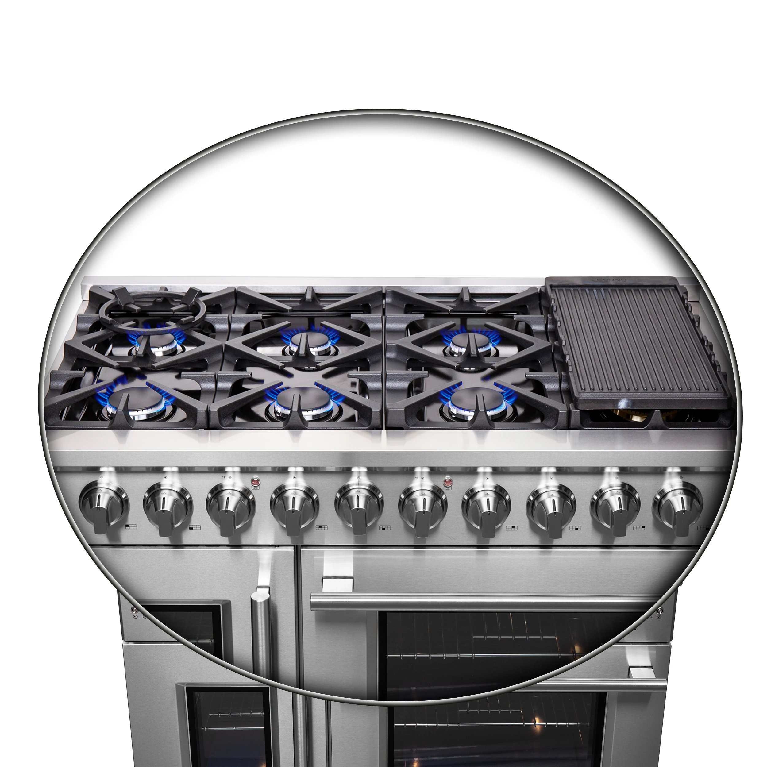 Massimo 48-Inch Freestanding French Door Gas Range, 8 Burners, Convection Oven, Energy Efficient FFSGS643948