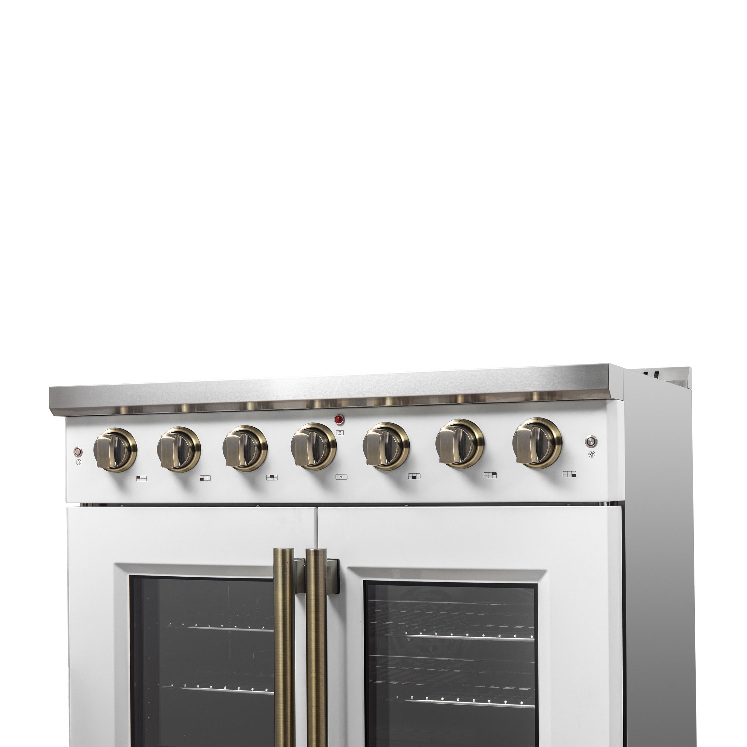 Galiano 36-inch French Door Gas Range and Antique Brass Design, 6 Sealed Burners 83,000 BTU, 5.36 cu.ft. Convection Oven FFSGS644436WHT