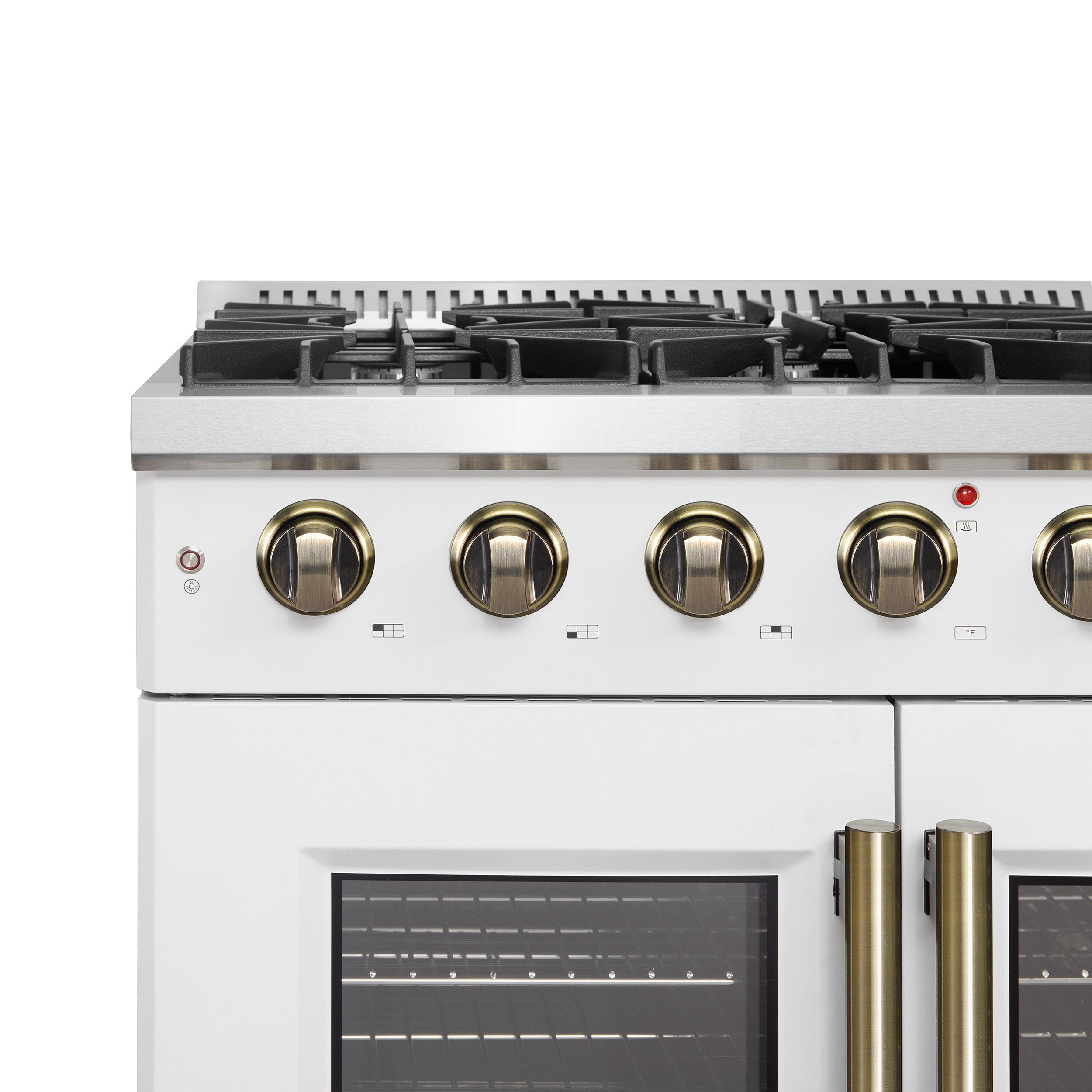 Galiano 36-inch French Door Gas Range and Antique Brass Design, 6 Sealed Burners 83,000 BTU, 5.36 cu.ft. Convection Oven FFSGS644436WHT