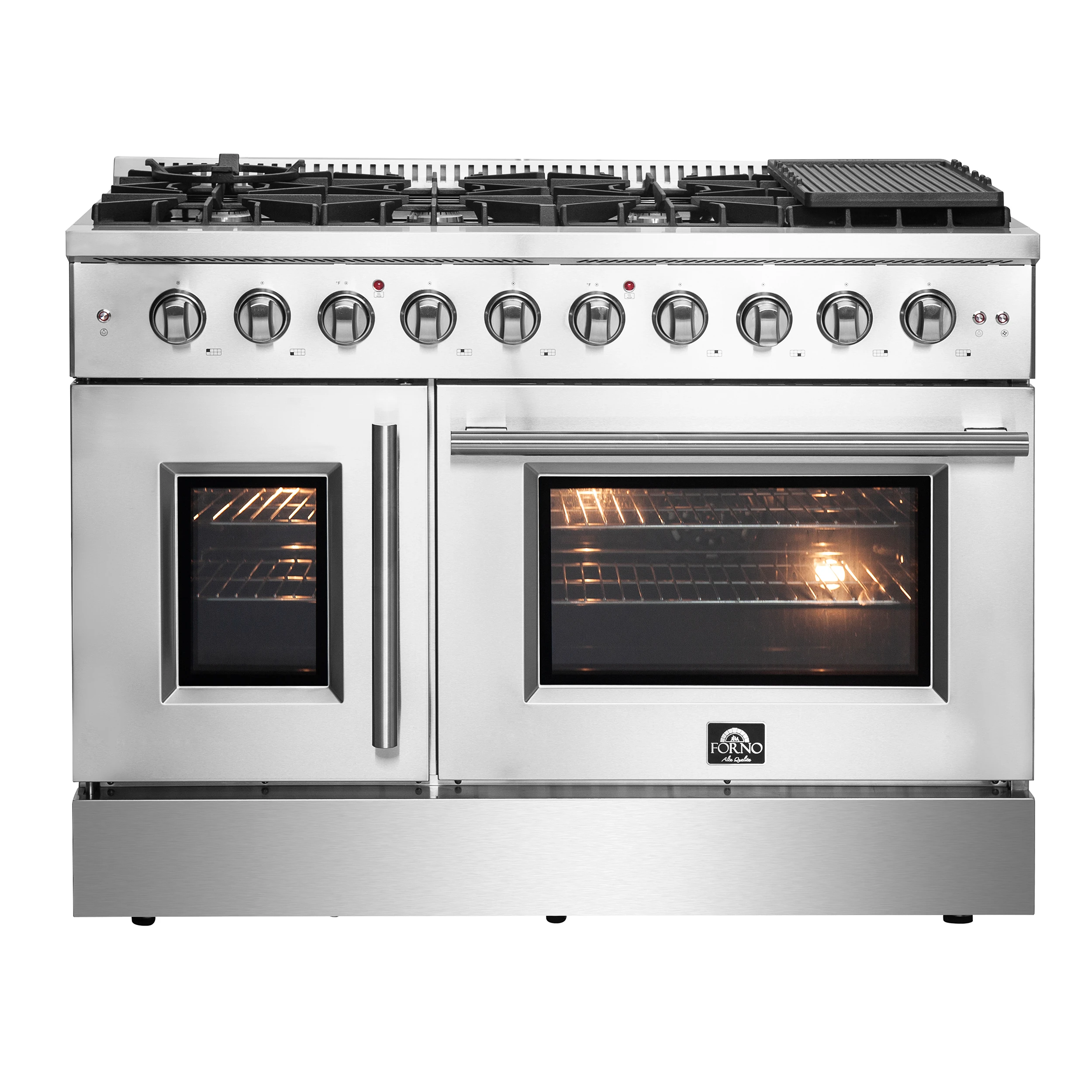 Galiano 48-Inch Freestanding French Door Gas Range, 8 Burners, Griddle, Convection Oven, Energy Efficient FFSGS644448
