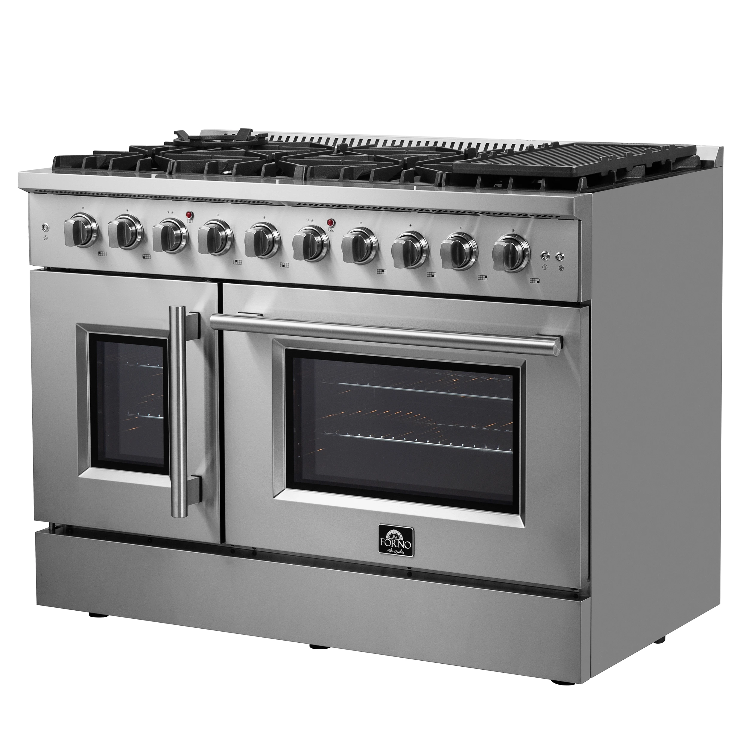 Galiano 48-Inch Freestanding French Door Gas Range, 8 Burners, Griddle, Convection Oven, Energy Efficient FFSGS644448