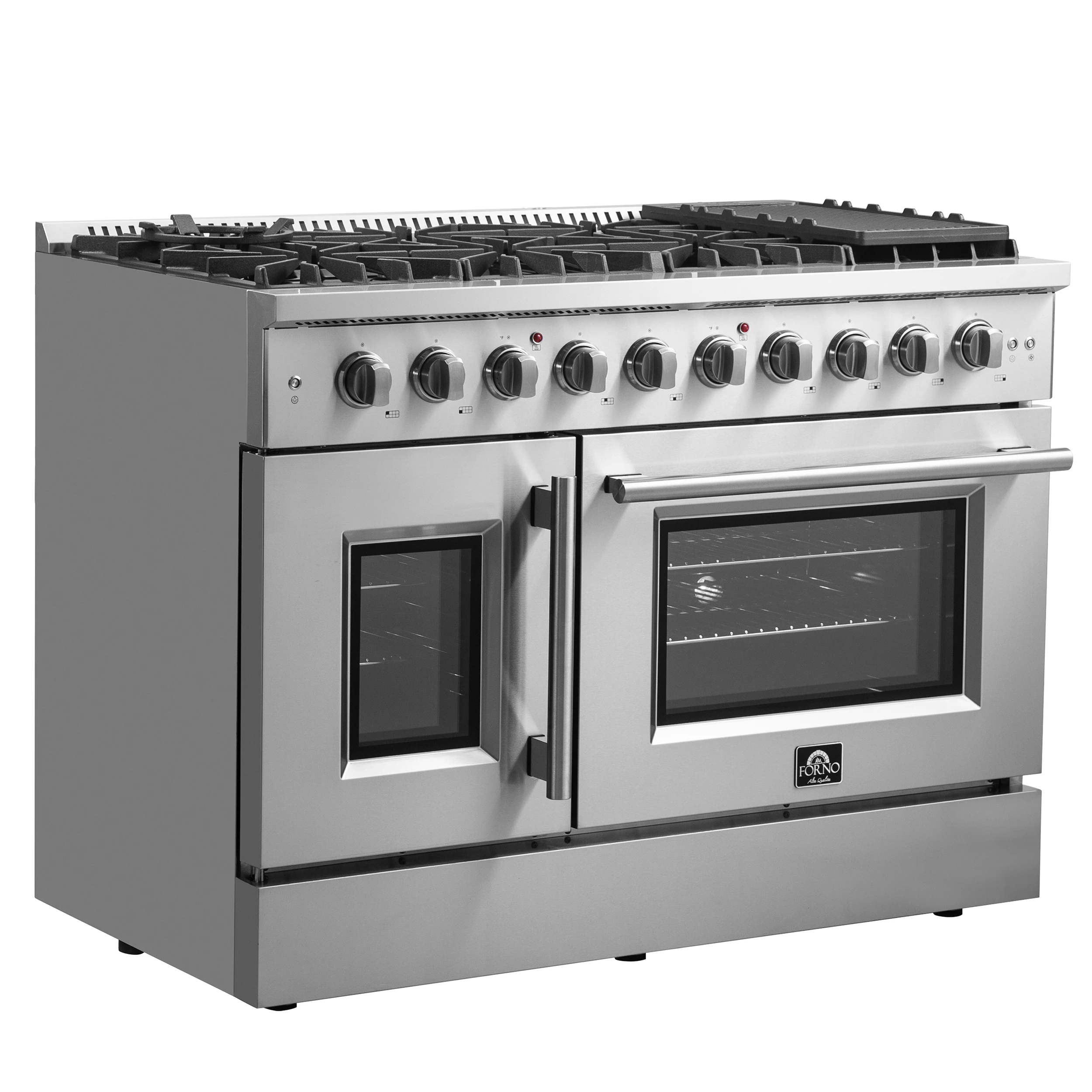 Galiano 48-Inch Freestanding French Door Gas Range, 8 Burners, Griddle, Convection Oven, Energy Efficient FFSGS644448