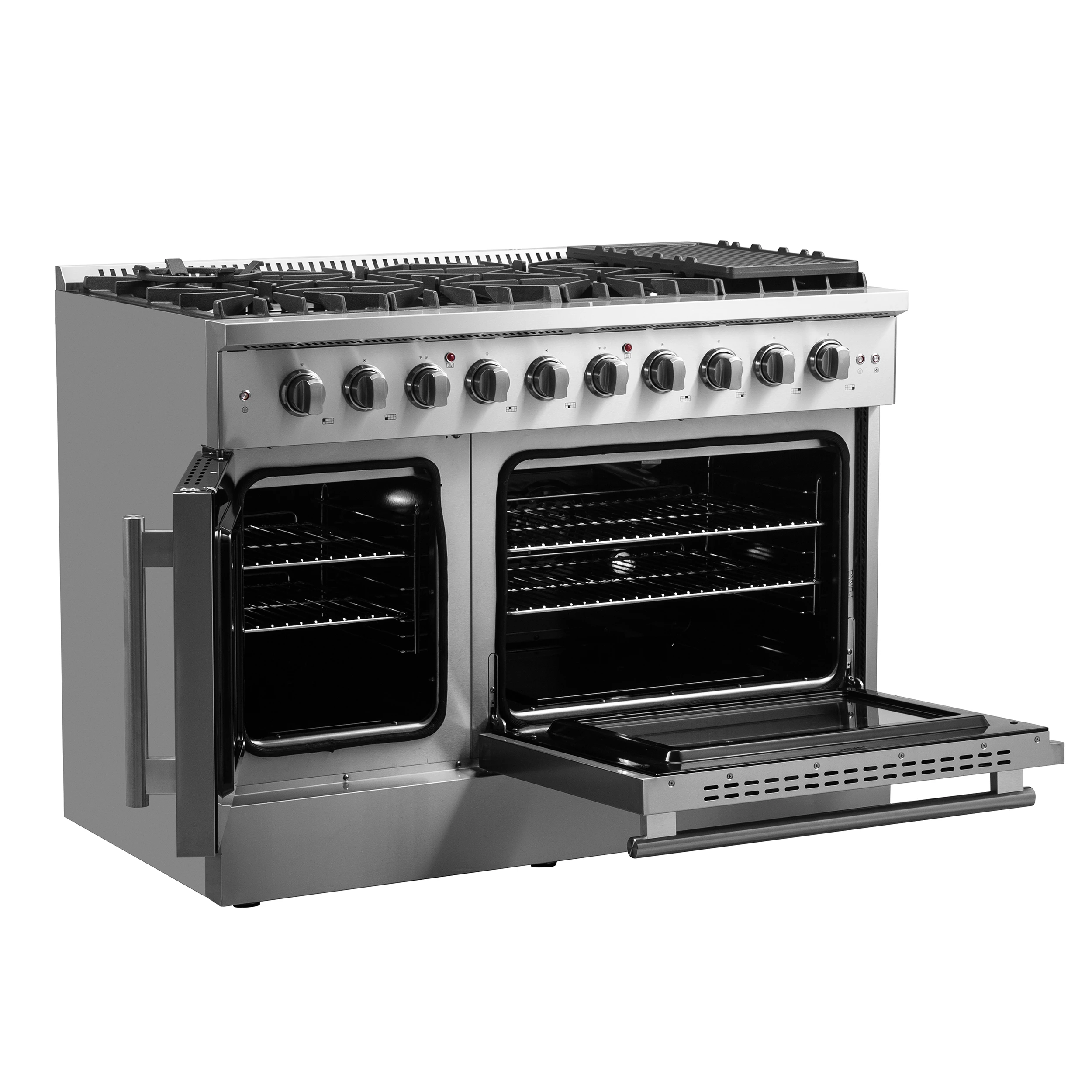 Galiano 48-Inch Freestanding French Door Gas Range, 8 Burners, Griddle, Convection Oven, Energy Efficient FFSGS644448