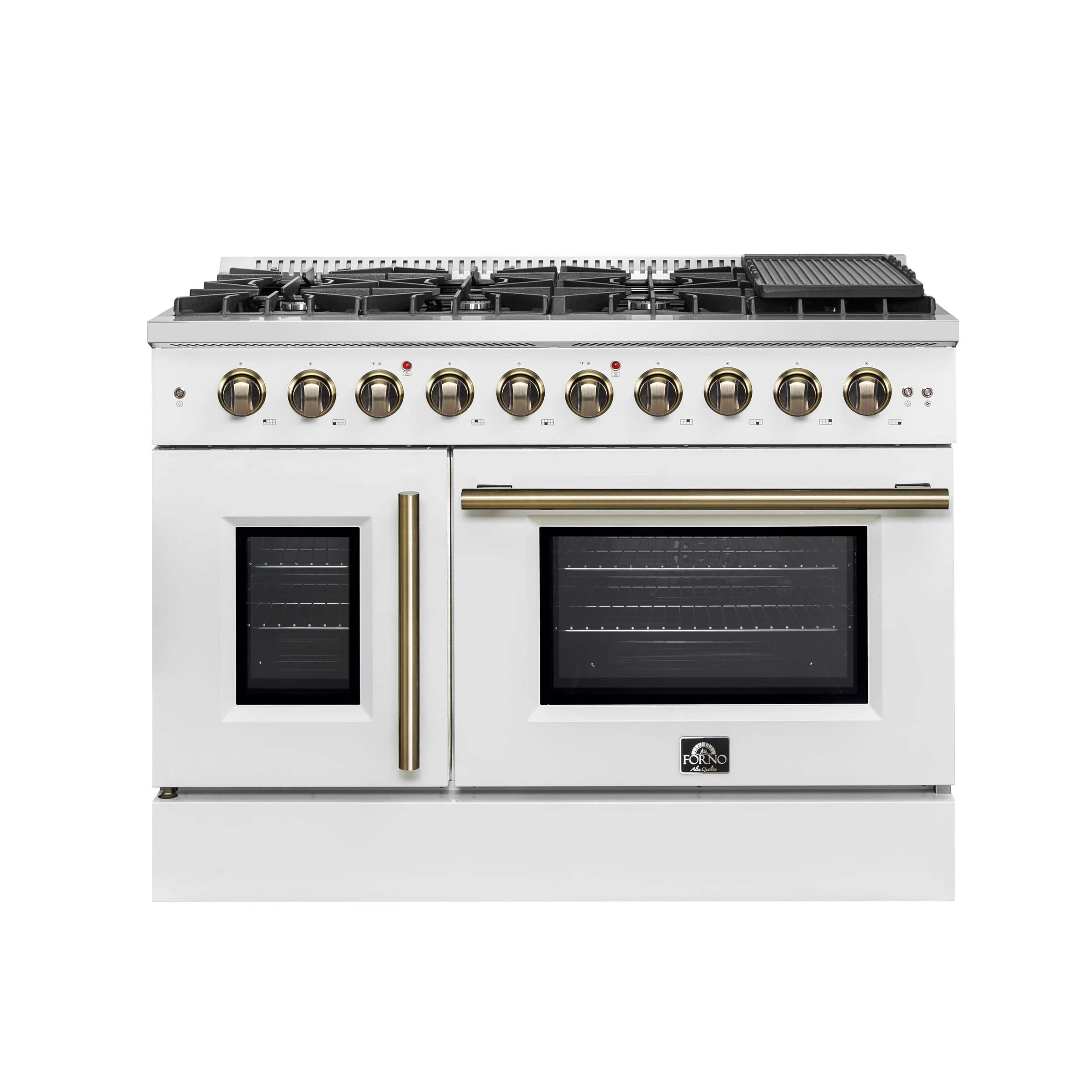 Galiano 48-Inch Freestanding French Door Gas Range, White & Antique Brass FFSGS644448WHT