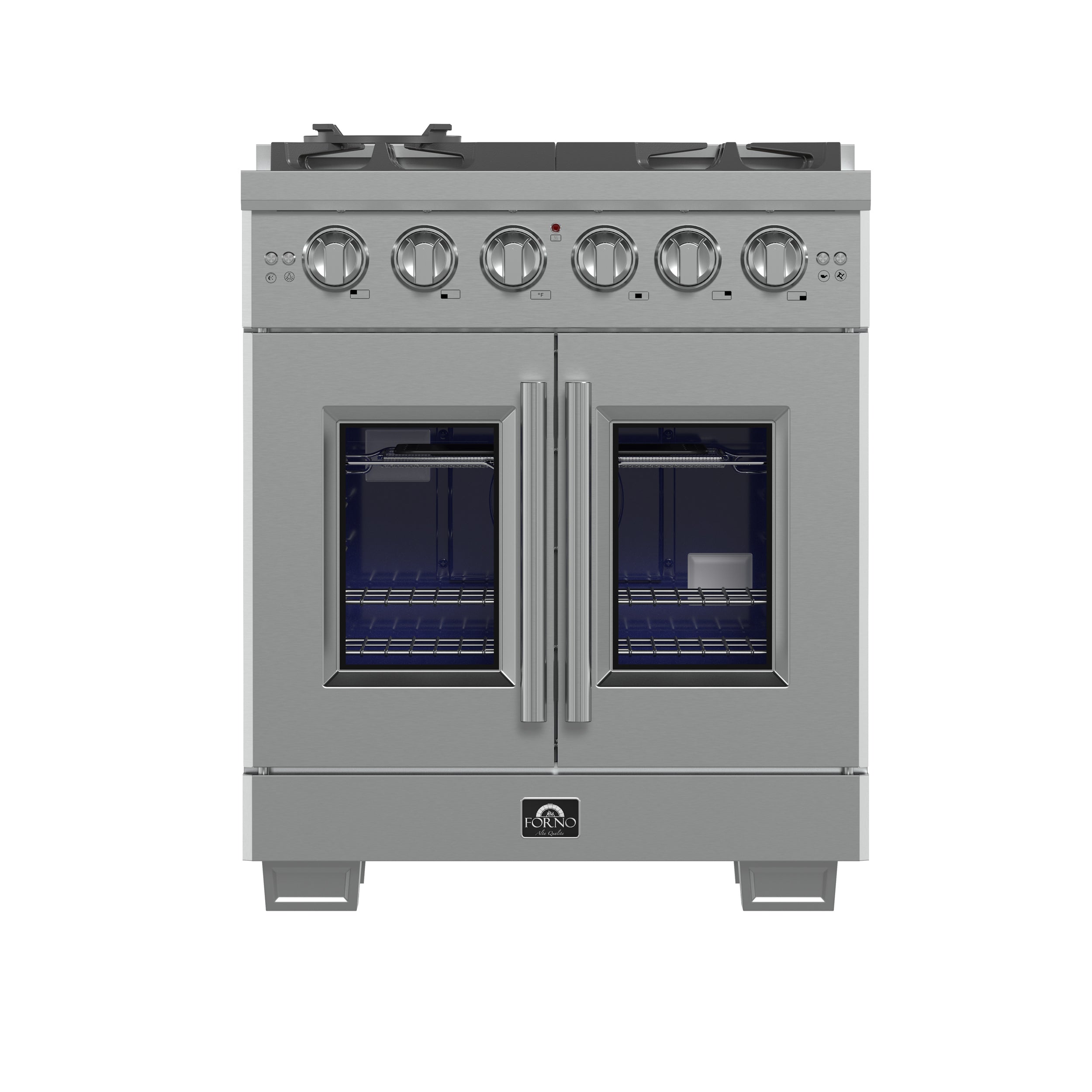Capriasca 30-Inch Freestanding French Door Gas Range, 4 Burners, Convection Oven, Energy Efficient FFSGS646030