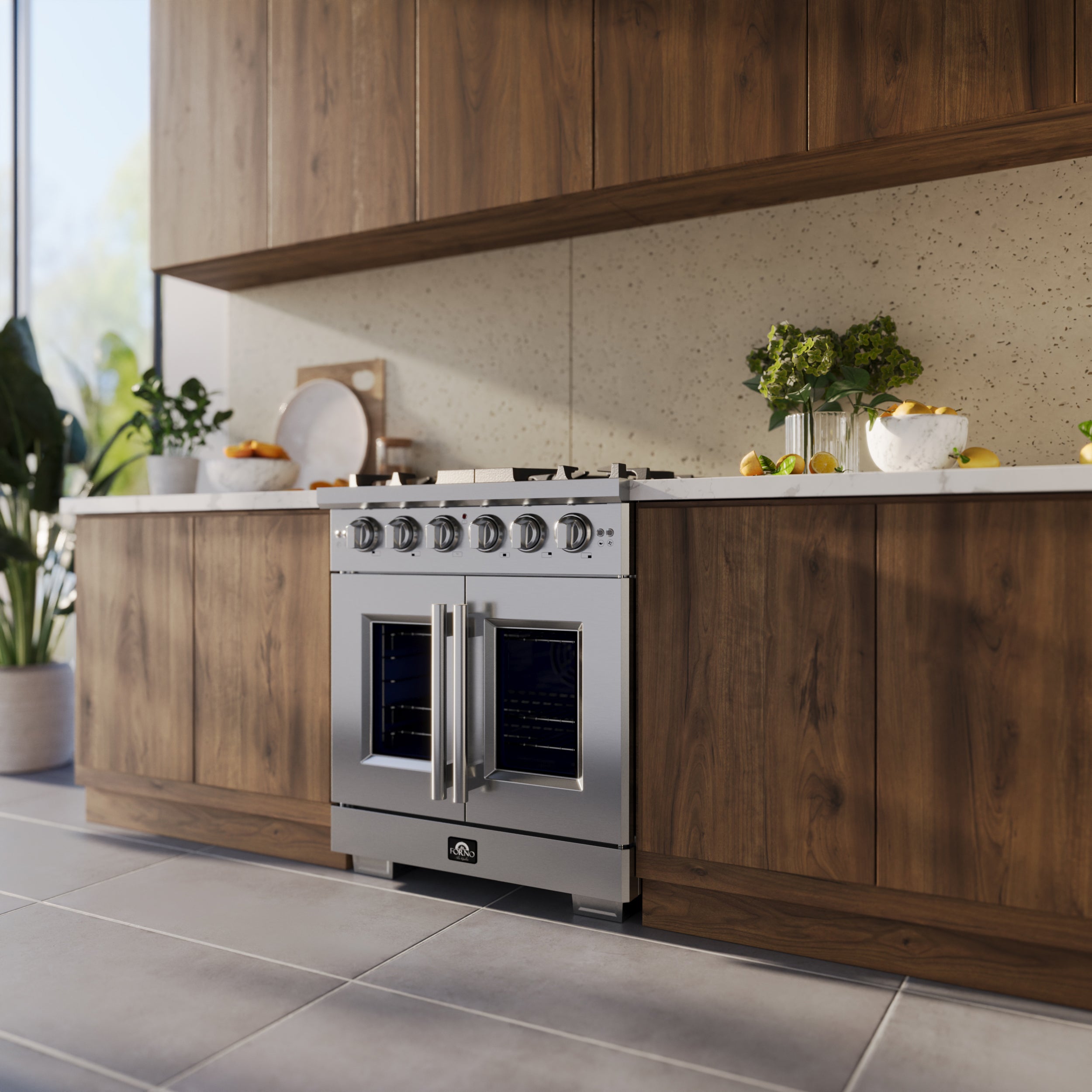 Capriasca 30-Inch Freestanding French Door Gas Range, 4 Burners, Convection Oven, Energy Efficient FFSGS646030