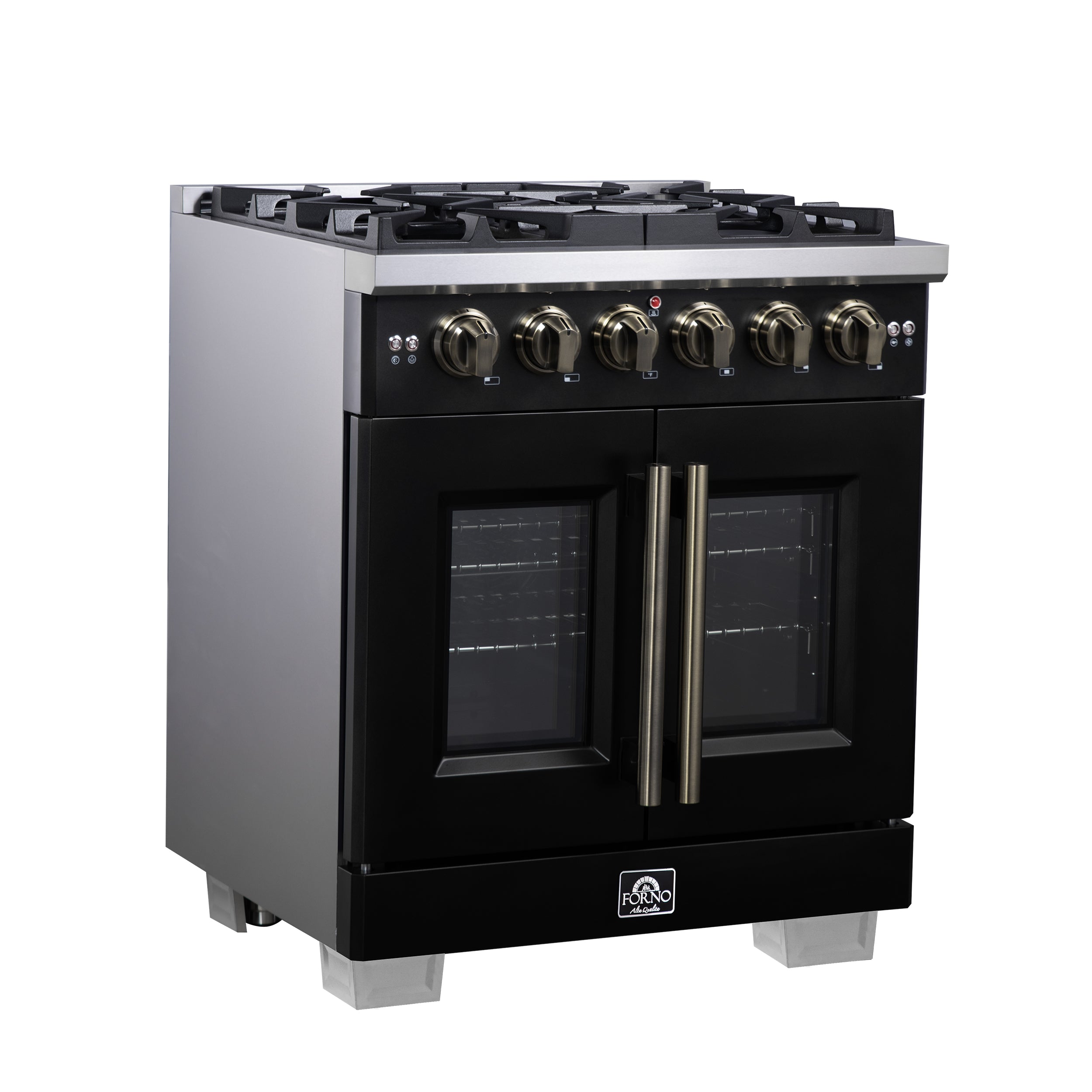 Capriasca 30-Inch Freestanding French Door Gas Range, 4 Burners, Convection Oven, Energy Efficient FFSGS646030BLK