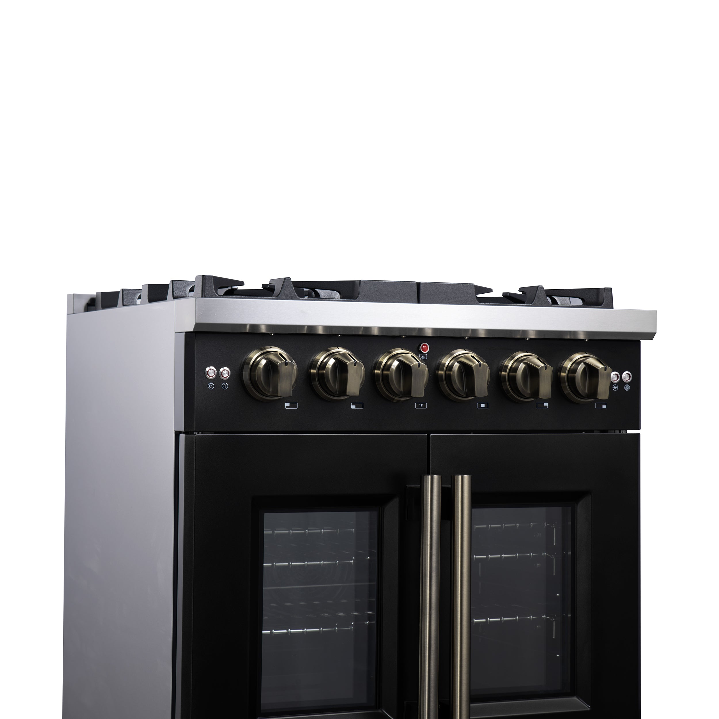 Capriasca 30-Inch Freestanding French Door Gas Range, 4 Burners, Convection Oven, Energy Efficient FFSGS646030BLK