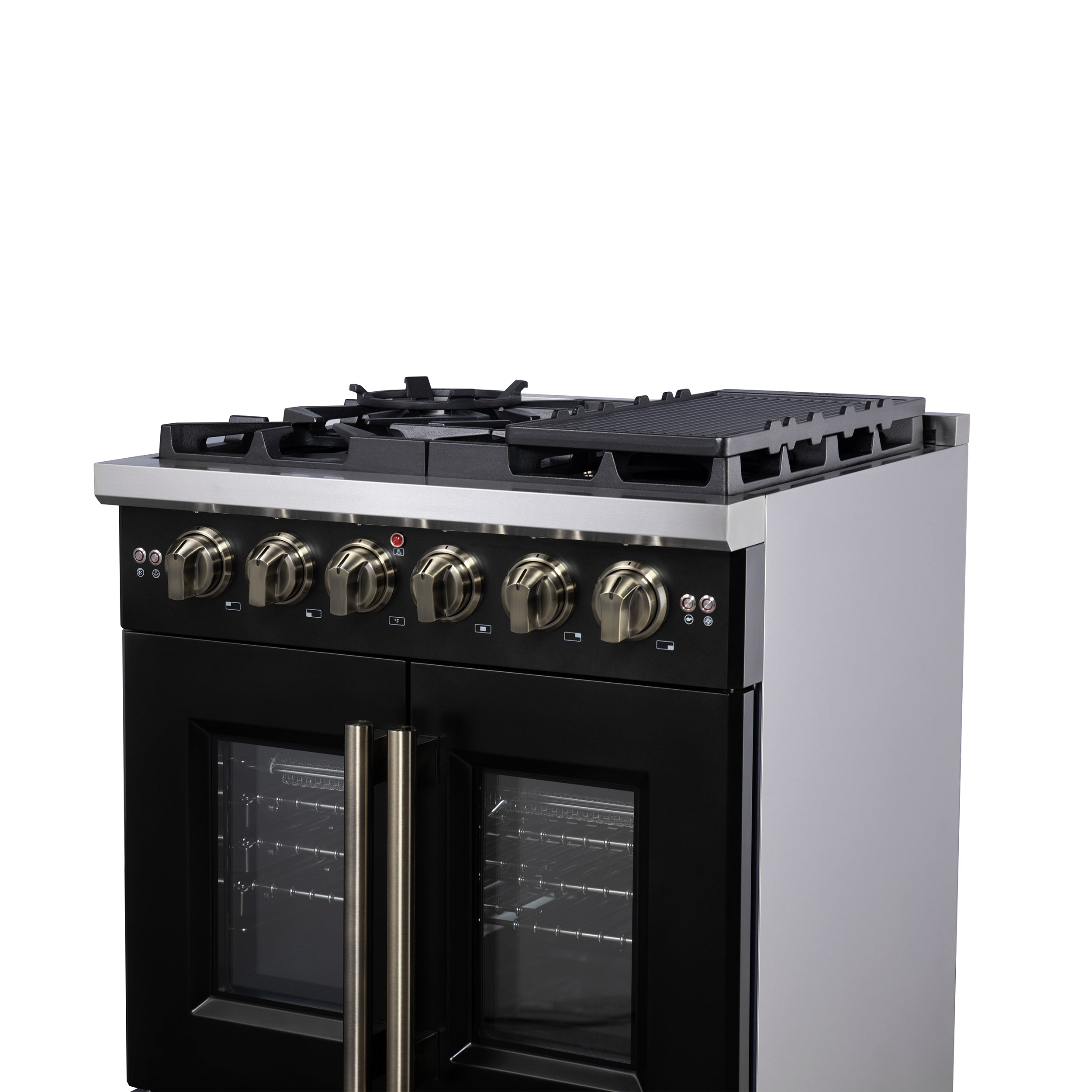 Capriasca 30-Inch Freestanding French Door Gas Range, 4 Burners, Convection Oven, Energy Efficient FFSGS646030BLK