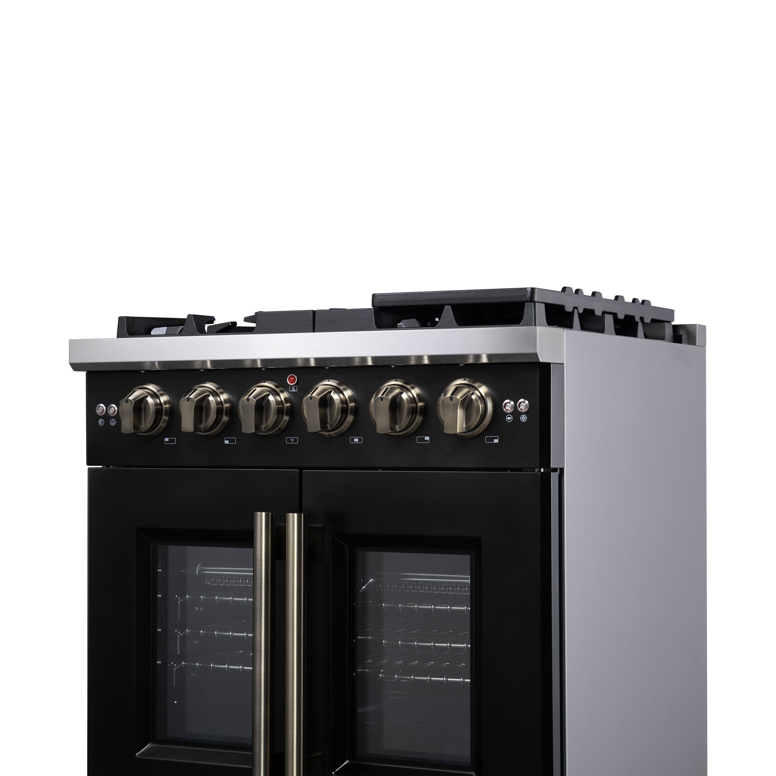 Capriasca 30-Inch Freestanding French Door Gas Range, 4 Burners, Convection Oven, Energy Efficient FFSGS646030BLK