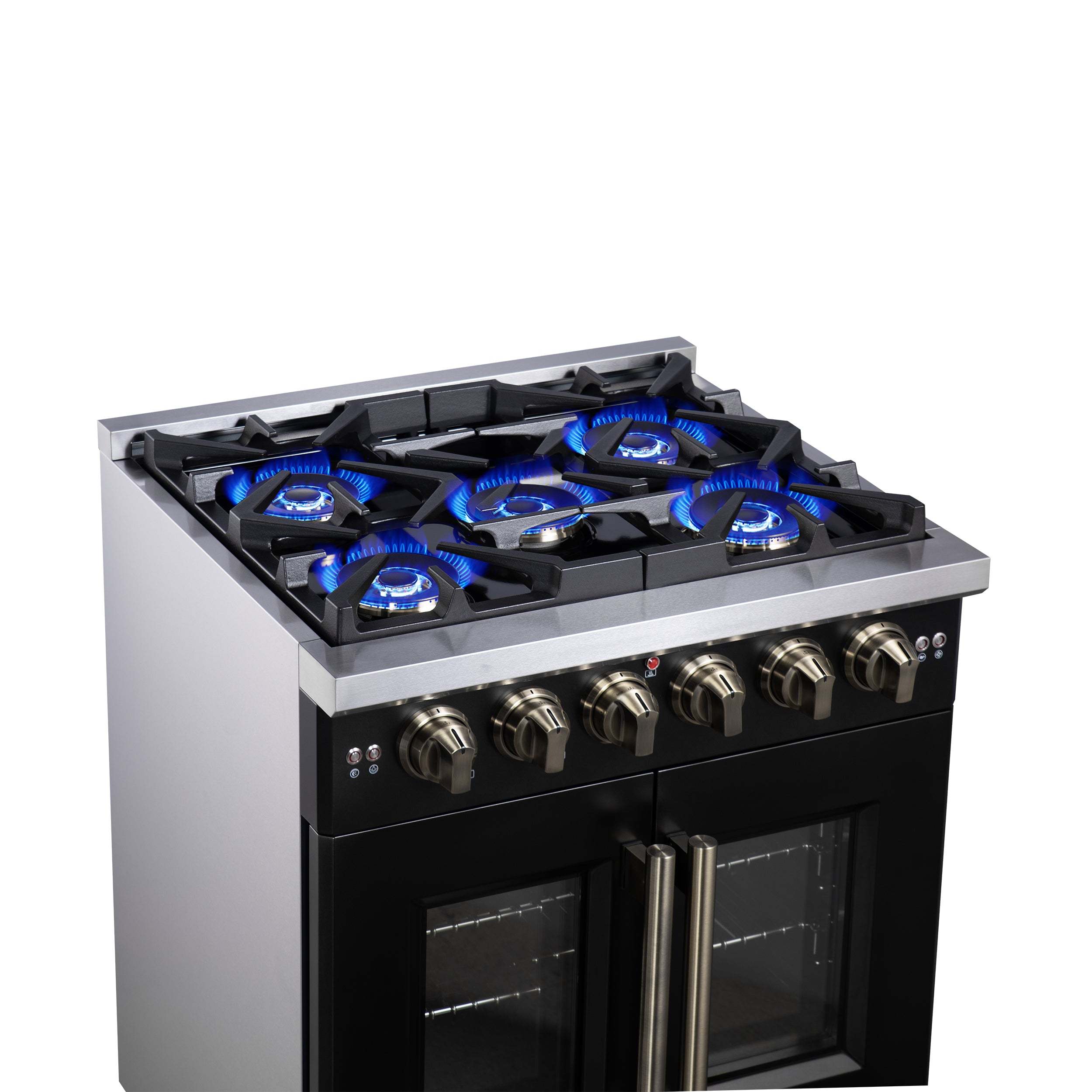 Capriasca 30-Inch Freestanding French Door Gas Range, 4 Burners, Convection Oven, Energy Efficient FFSGS646030BLK