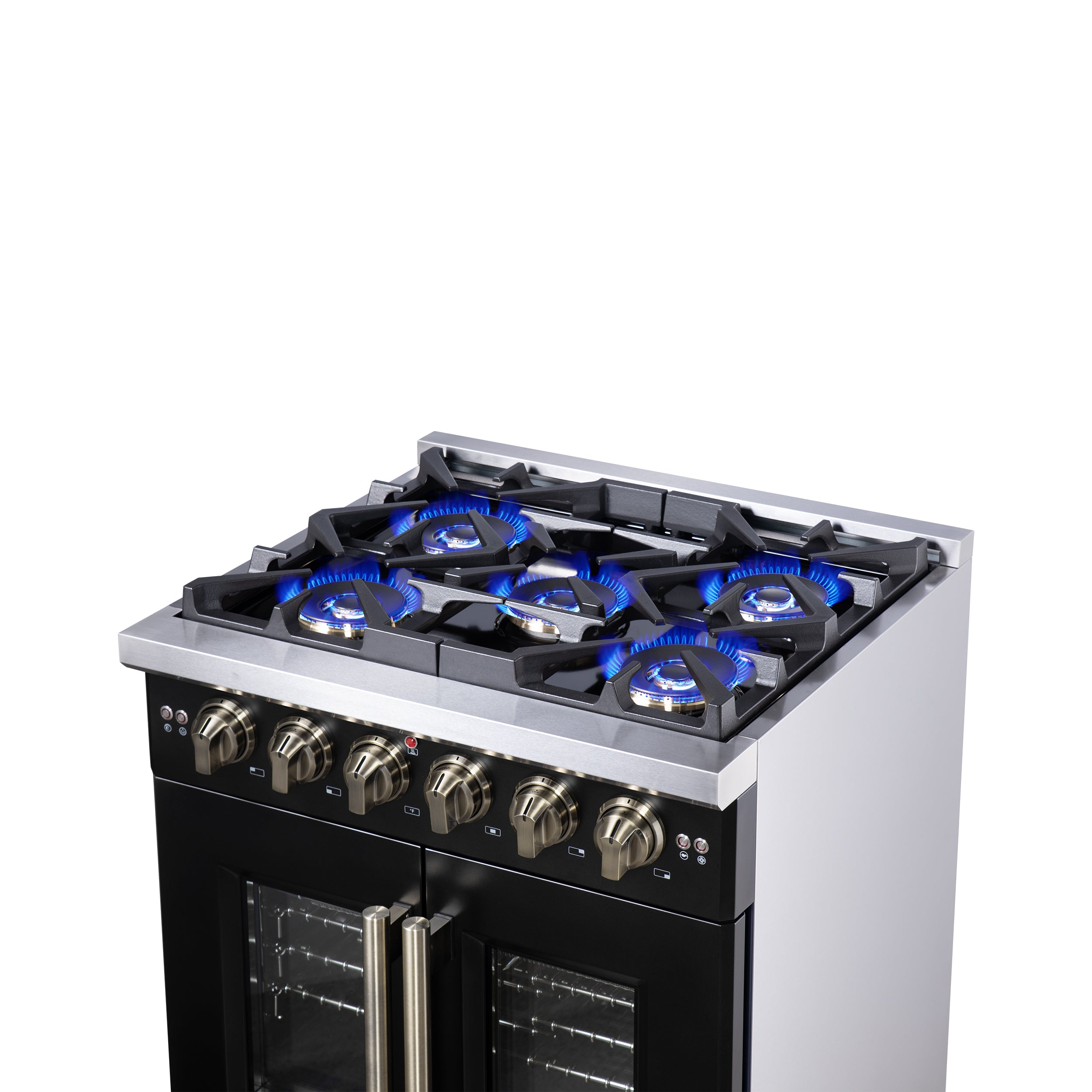 Capriasca 30-Inch Freestanding French Door Gas Range, 4 Burners, Convection Oven, Energy Efficient FFSGS646030BLK