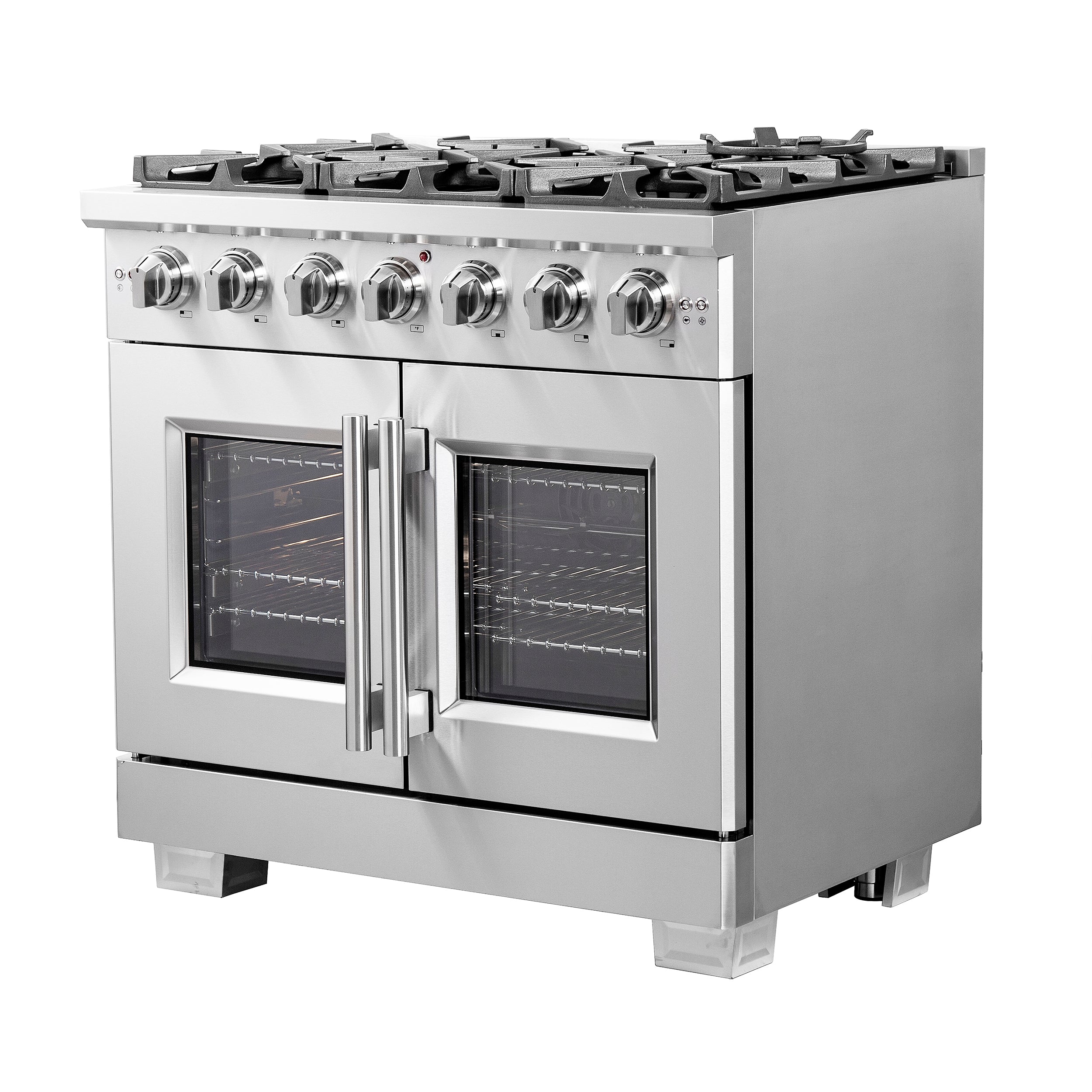 Capriasca 36-Inch Freestanding French Door Gas Range, 6 Burners, Convection Oven, Energy Efficient FFSGS646036