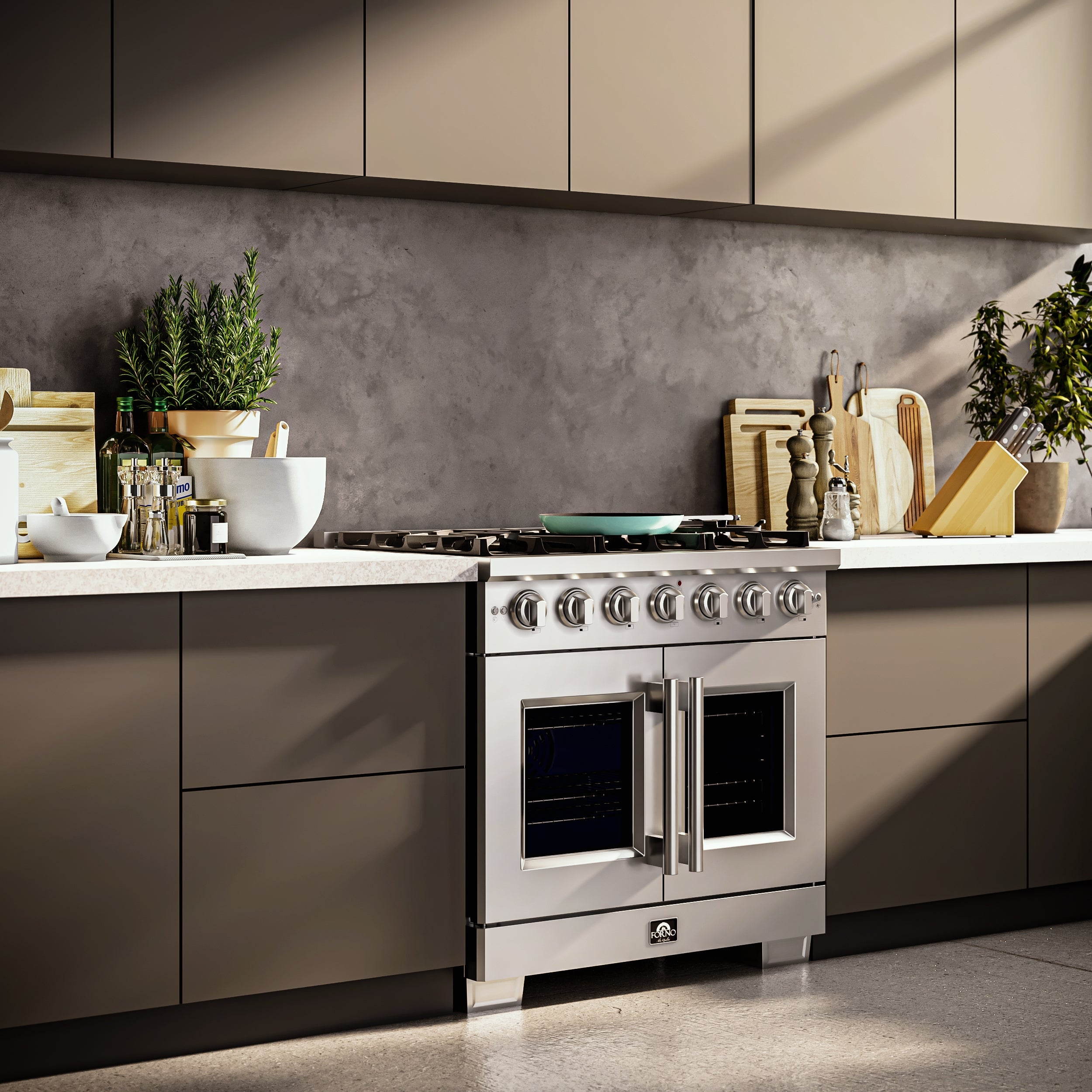 Capriasca 36-Inch Freestanding French Door Gas Range, 6 Burners, Convection Oven, Energy Efficient FFSGS646036