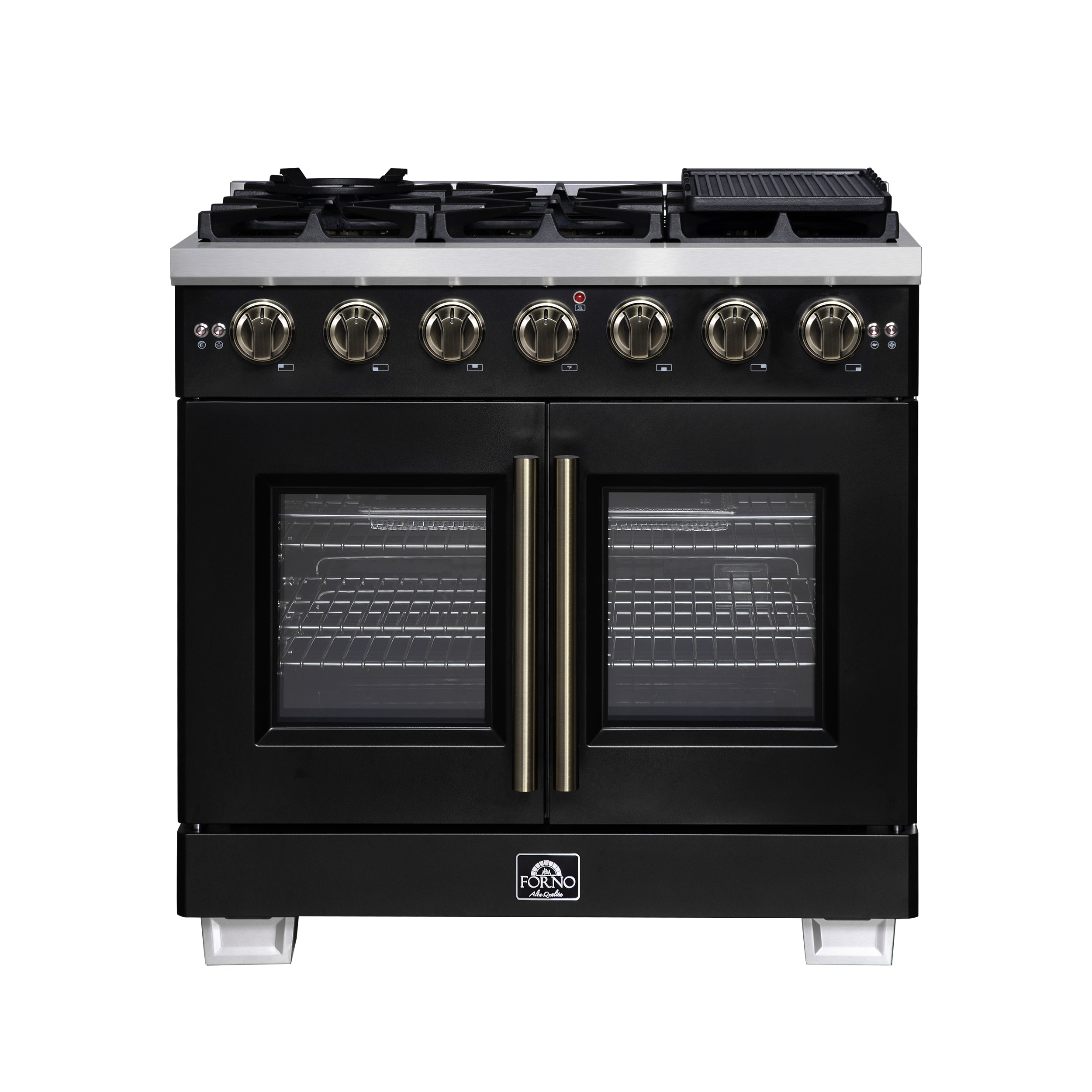 Capriasca 36-Inch Freestanding French Door Gas Range, 6 Burners, Convection Oven, Energy Efficient FFSGS646036BLK