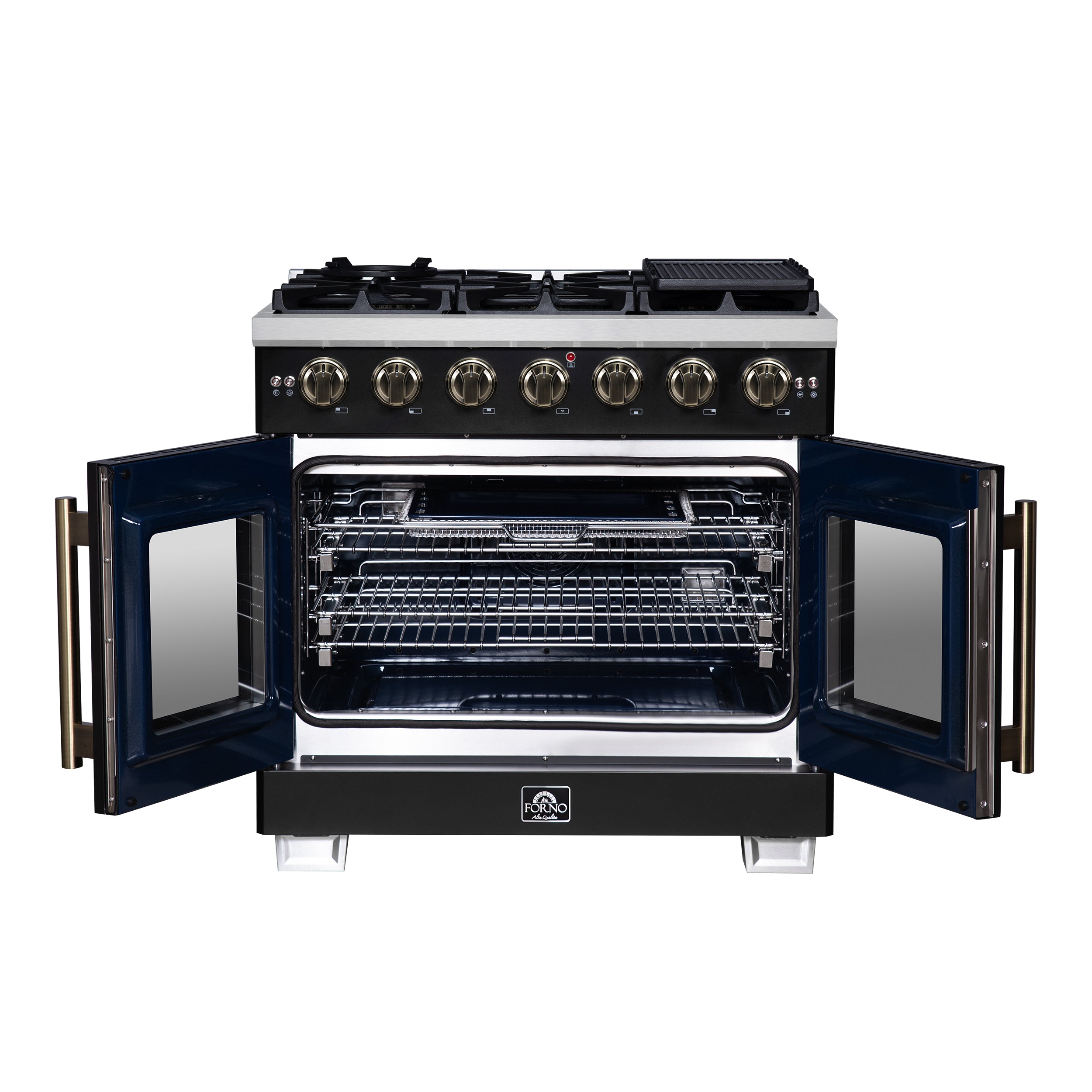 Capriasca 36-Inch Freestanding French Door Gas Range, 6 Burners, Convection Oven, Energy Efficient FFSGS646036BLK
