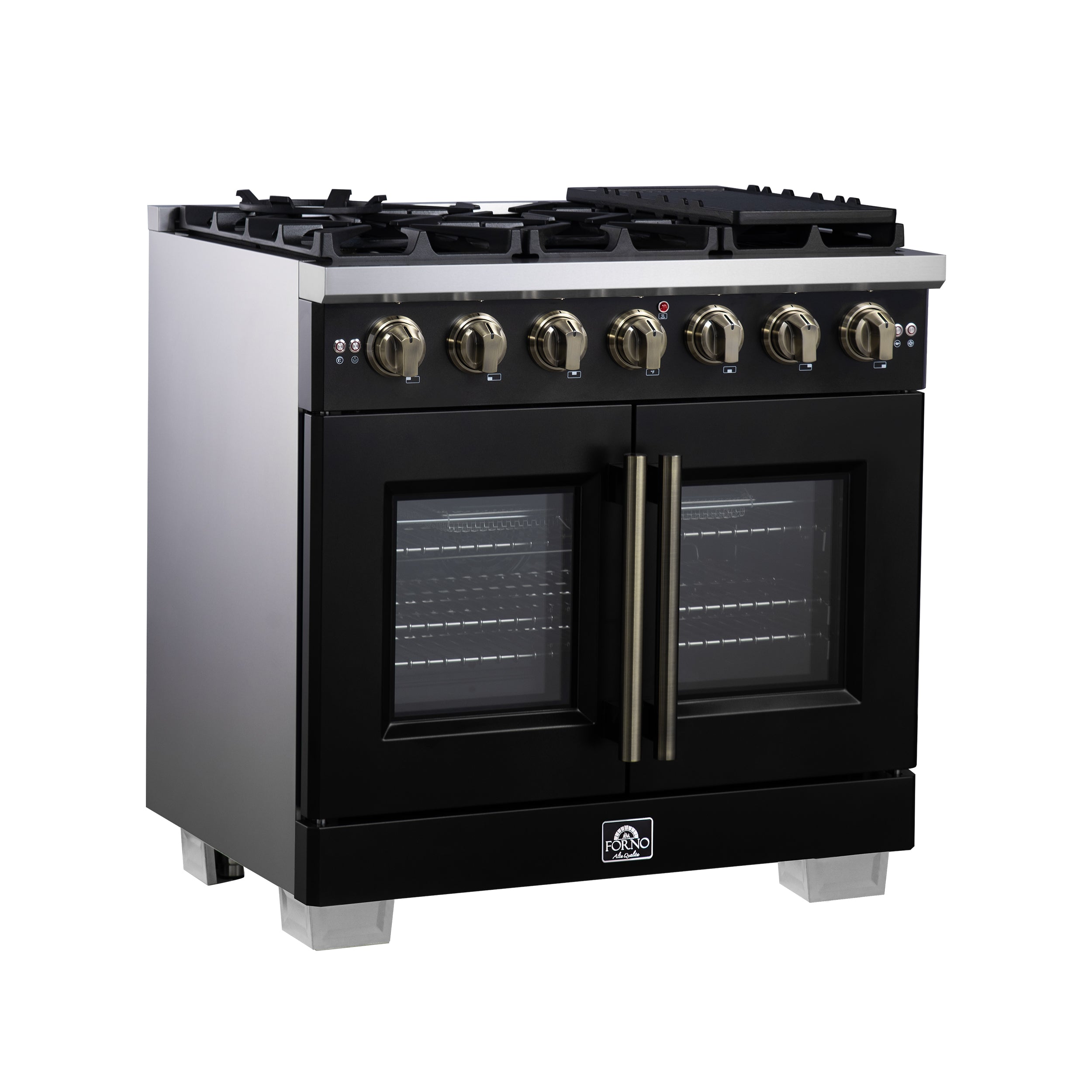 Capriasca 36-Inch Freestanding French Door Gas Range, 6 Burners, Convection Oven, Energy Efficient FFSGS646036BLK