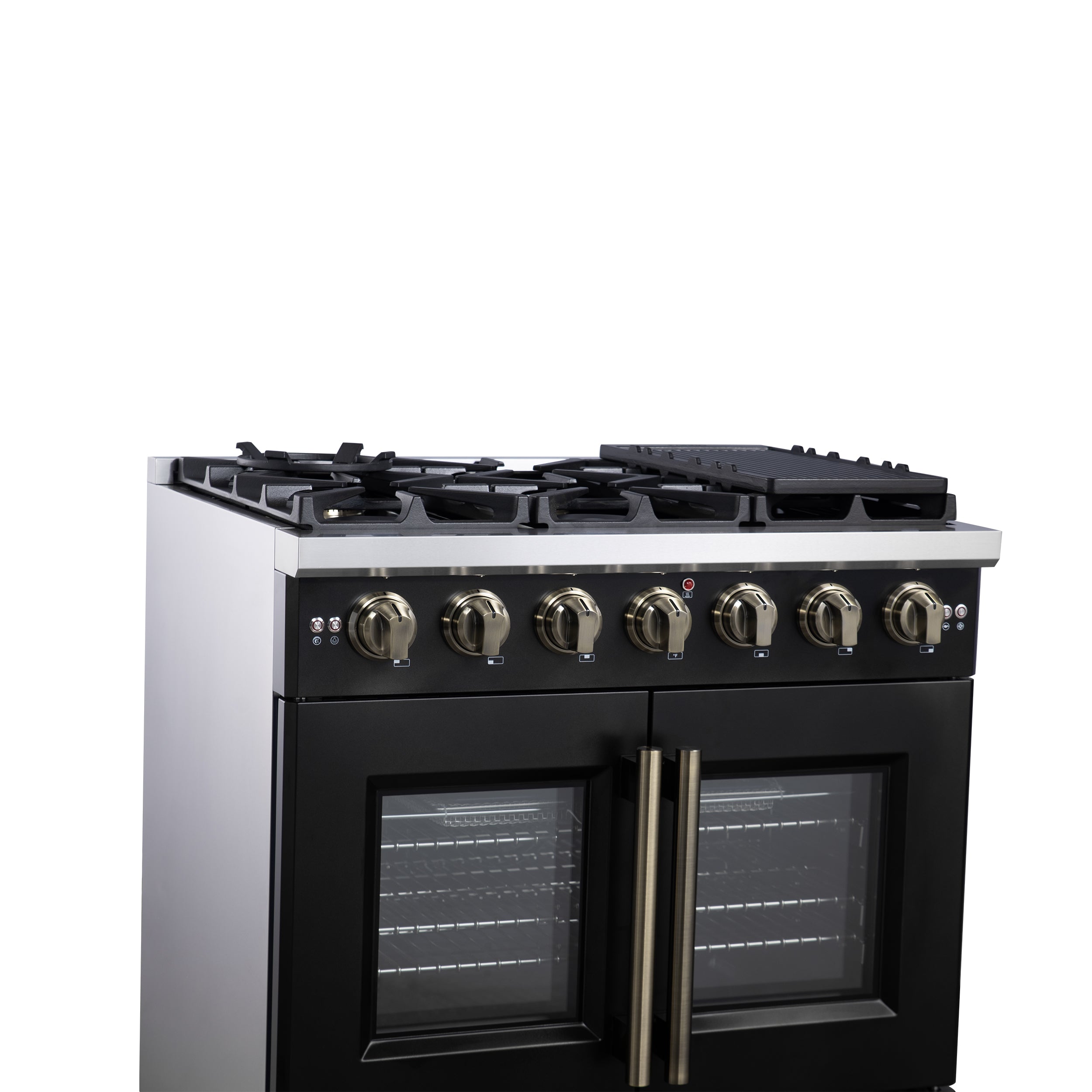 Capriasca 36-Inch Freestanding French Door Gas Range, 6 Burners, Convection Oven, Energy Efficient FFSGS646036BLK