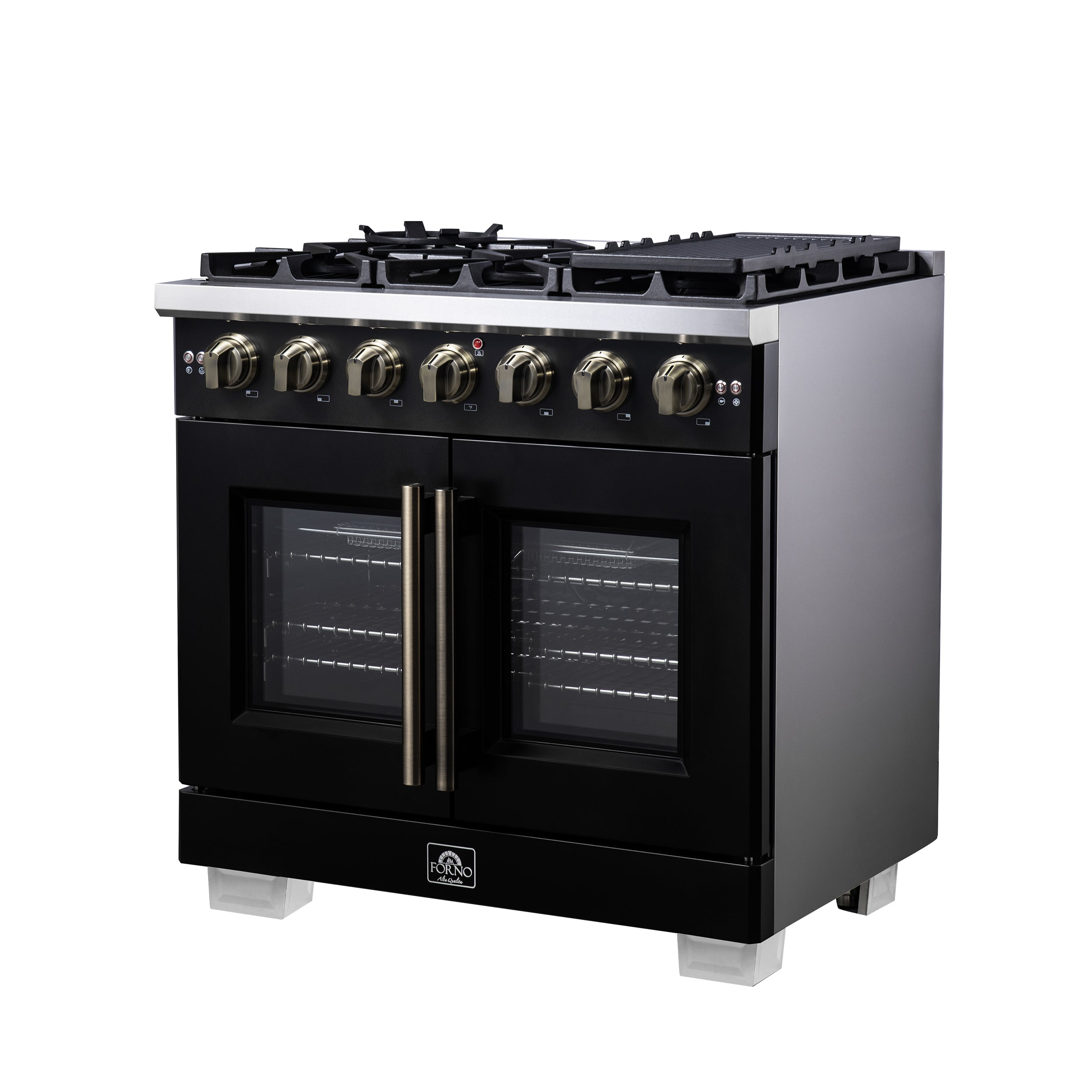 Capriasca 36-Inch Freestanding French Door Gas Range, 6 Burners, Convection Oven, Energy Efficient FFSGS646036BLK