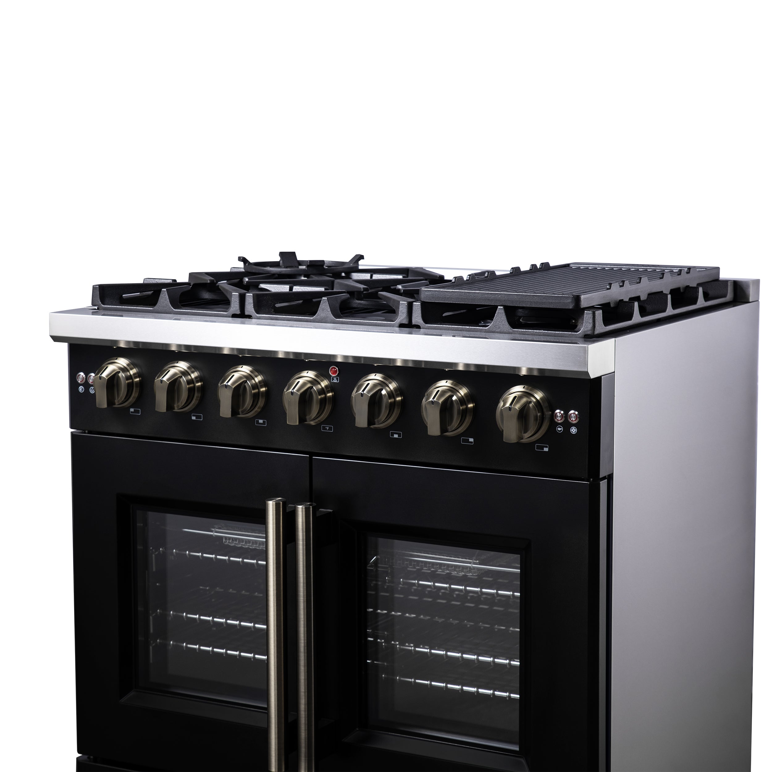 Capriasca 36-Inch Freestanding French Door Gas Range, 6 Burners, Convection Oven, Energy Efficient FFSGS646036BLK