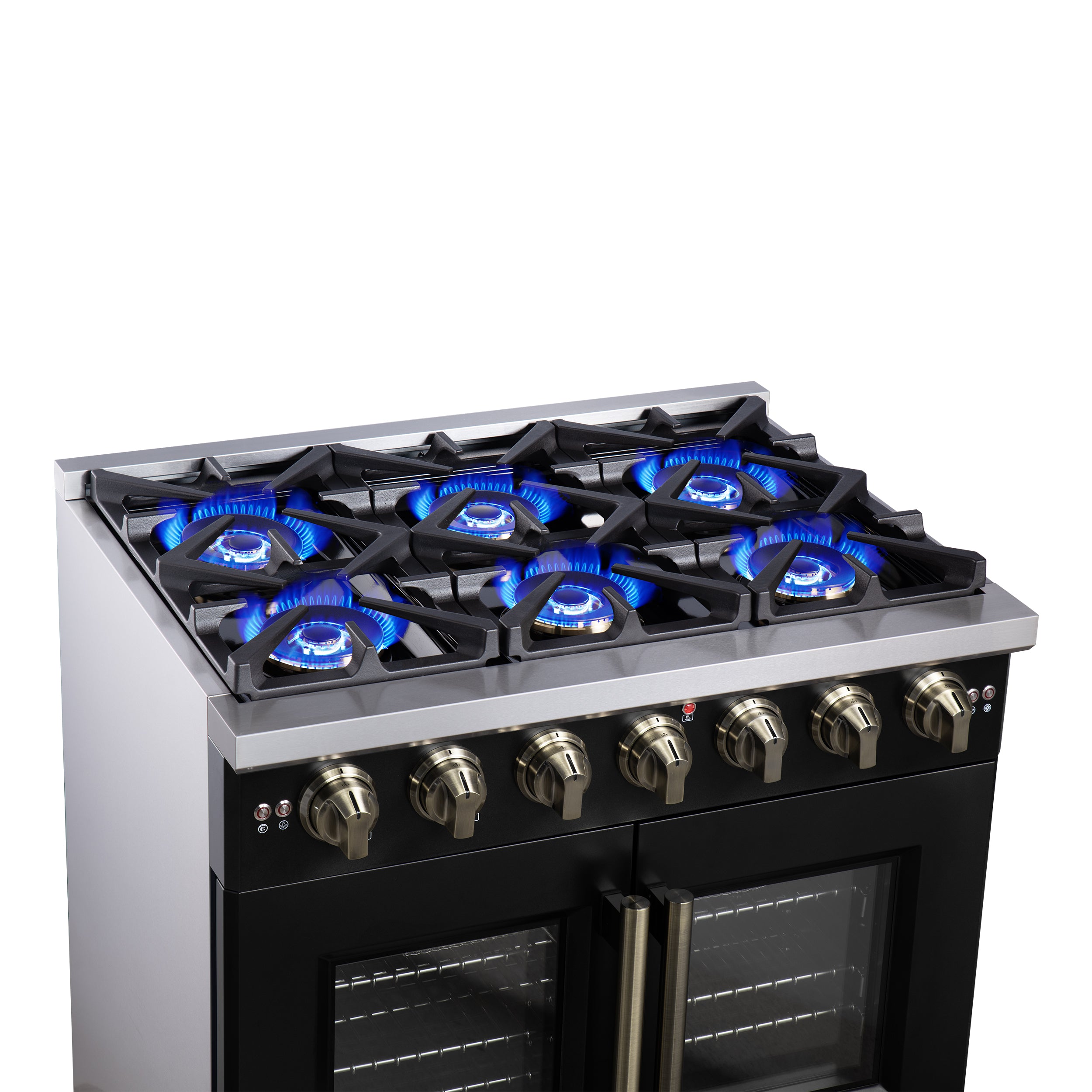 Capriasca 36-Inch Freestanding French Door Gas Range, 6 Burners, Convection Oven, Energy Efficient FFSGS646036BLK