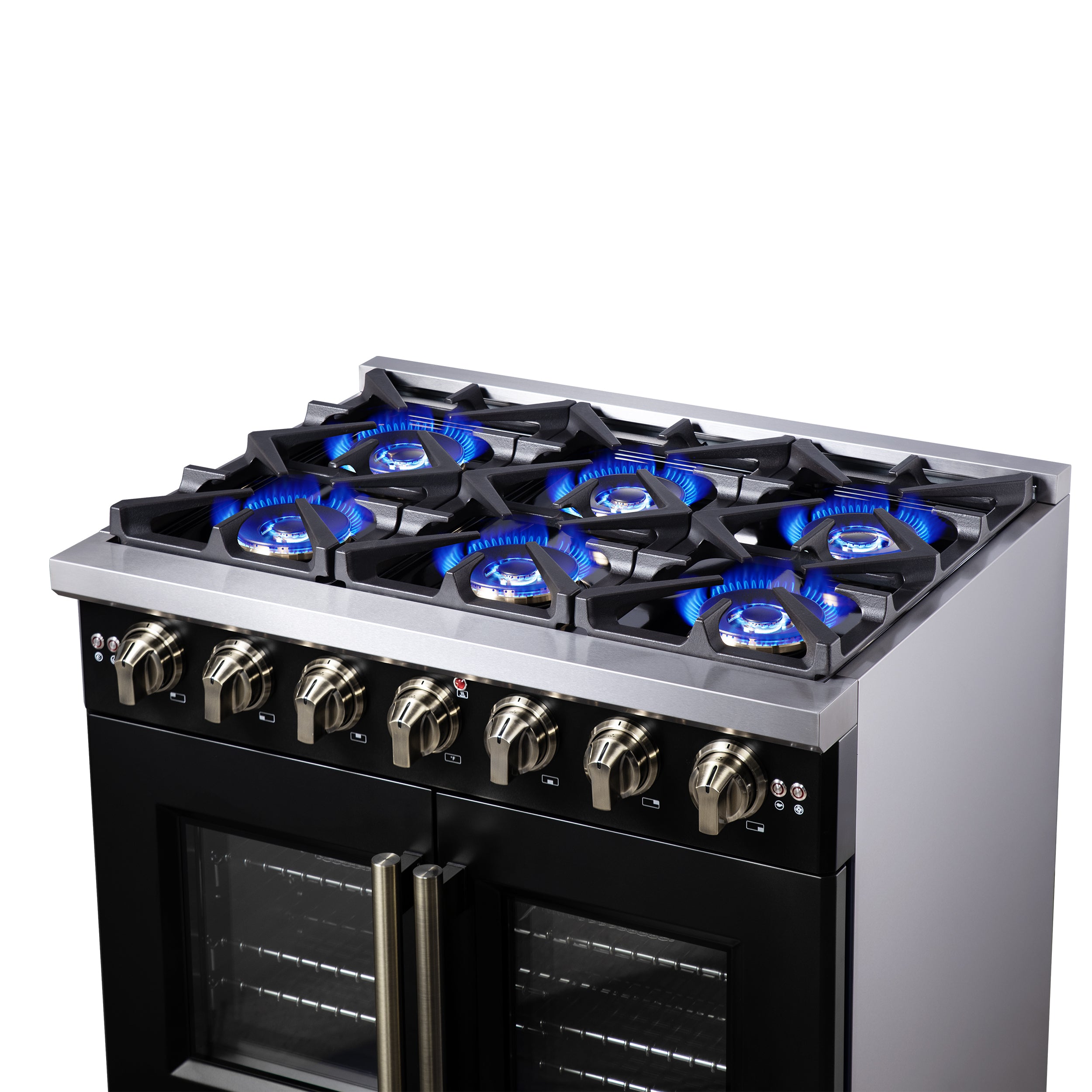Capriasca 36-Inch Freestanding French Door Gas Range, 6 Burners, Convection Oven, Energy Efficient FFSGS646036BLK