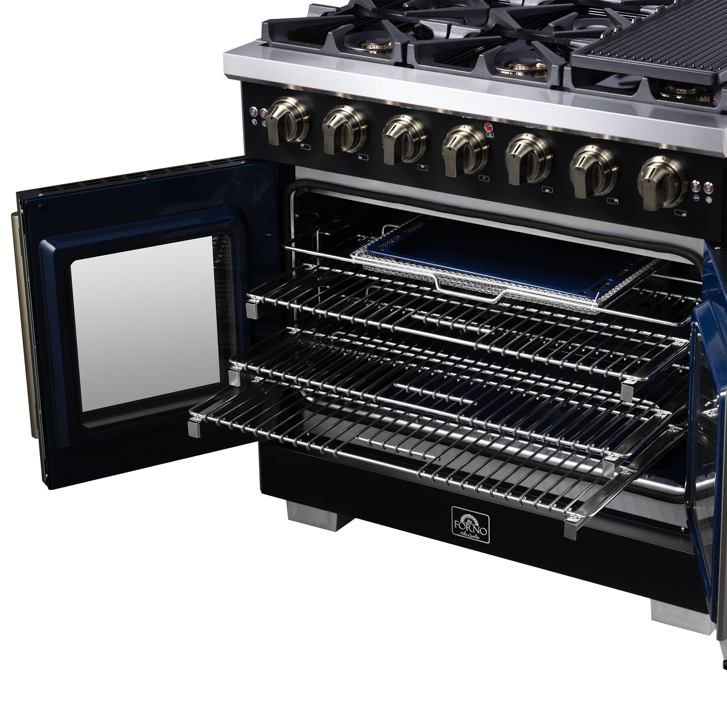 Capriasca 36-Inch Freestanding French Door Gas Range, 6 Burners, Convection Oven, Energy Efficient FFSGS646036BLK