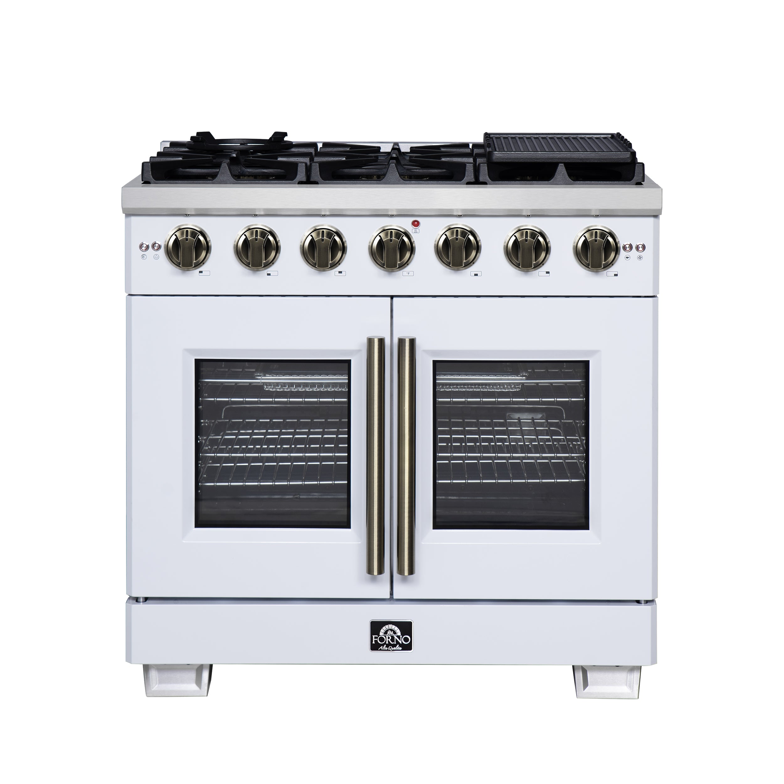 Capriasca 36-Inch Freestanding French Door Gas Range, 6 Burners, Convection Oven, Energy Efficient FFSGS646036WHT