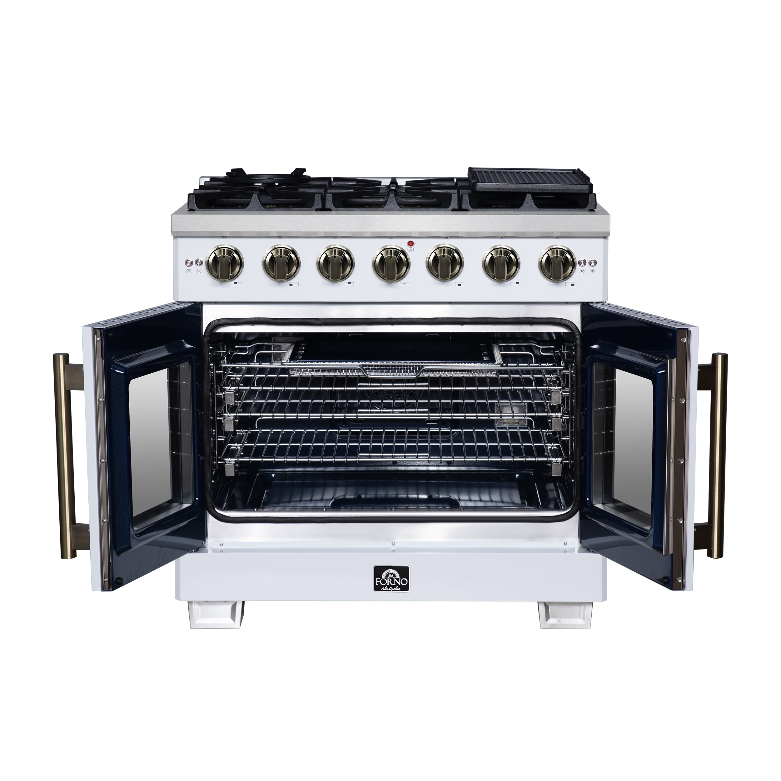 Capriasca 36-Inch Freestanding French Door Gas Range, 6 Burners, Convection Oven, Energy Efficient FFSGS646036WHT