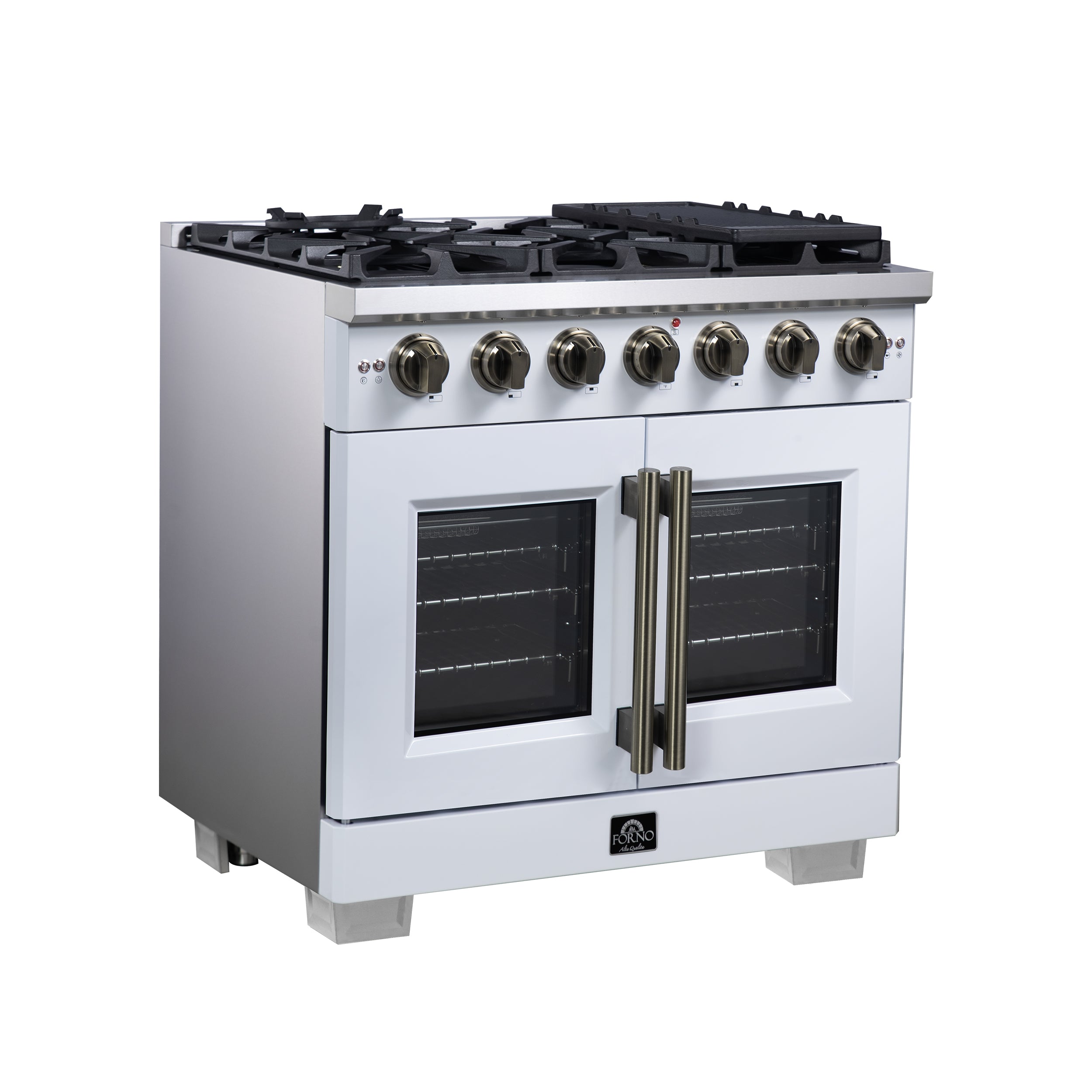 Capriasca 36-Inch Freestanding French Door Gas Range, 6 Burners, Convection Oven, Energy Efficient FFSGS646036WHT