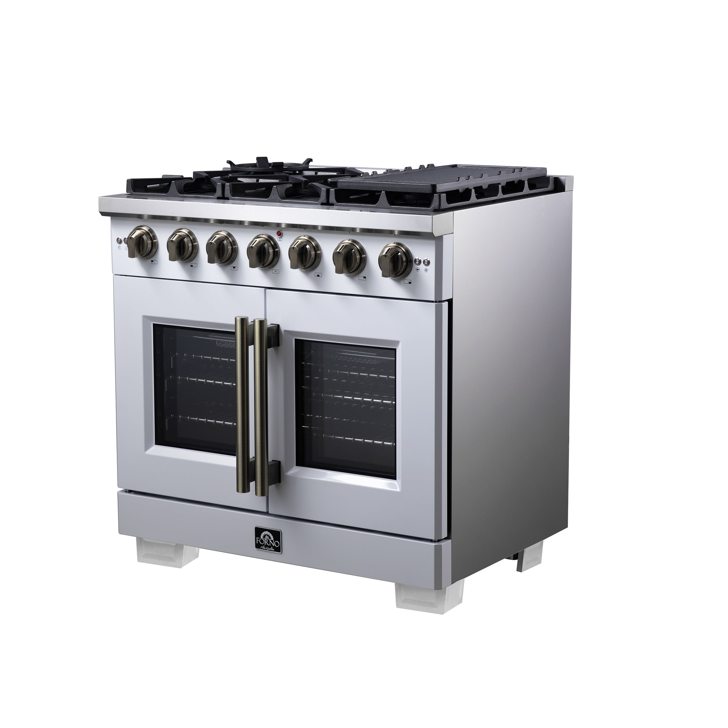Capriasca 36-Inch Freestanding French Door Gas Range, 6 Burners, Convection Oven, Energy Efficient FFSGS646036WHT