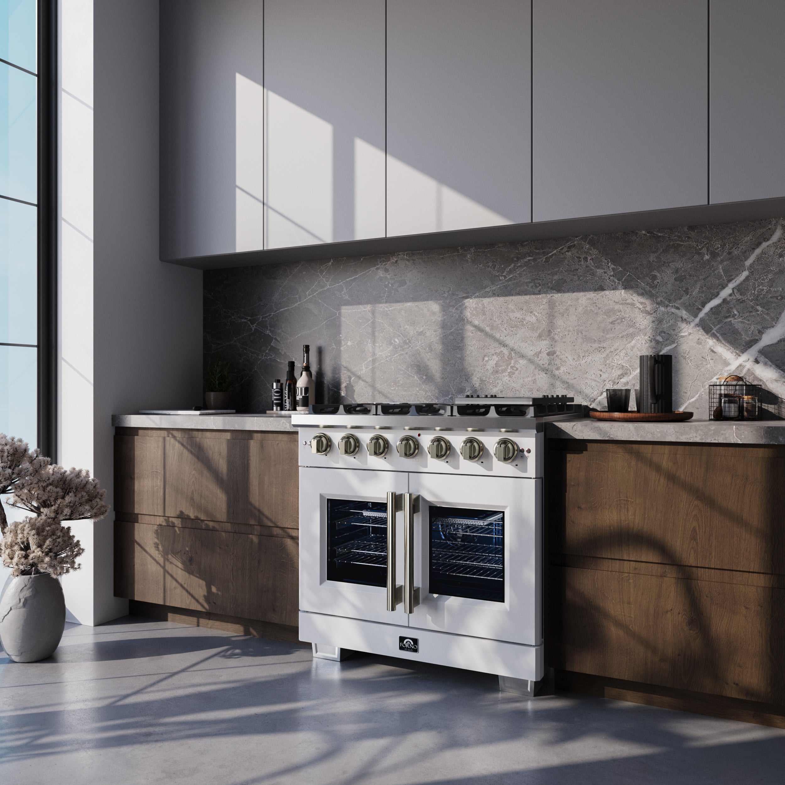 Capriasca 36-Inch Freestanding French Door Gas Range, 6 Burners, Convection Oven, Energy Efficient FFSGS646036WHT