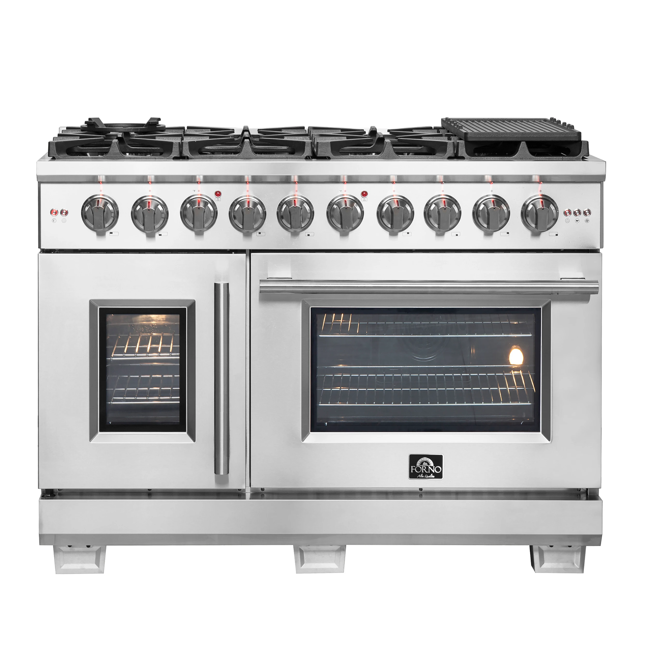 Capriasca 48-Inch Freestanding French Door Gas Range, 8 Burners, Convection Oven, Energy Efficient FFSGS646048