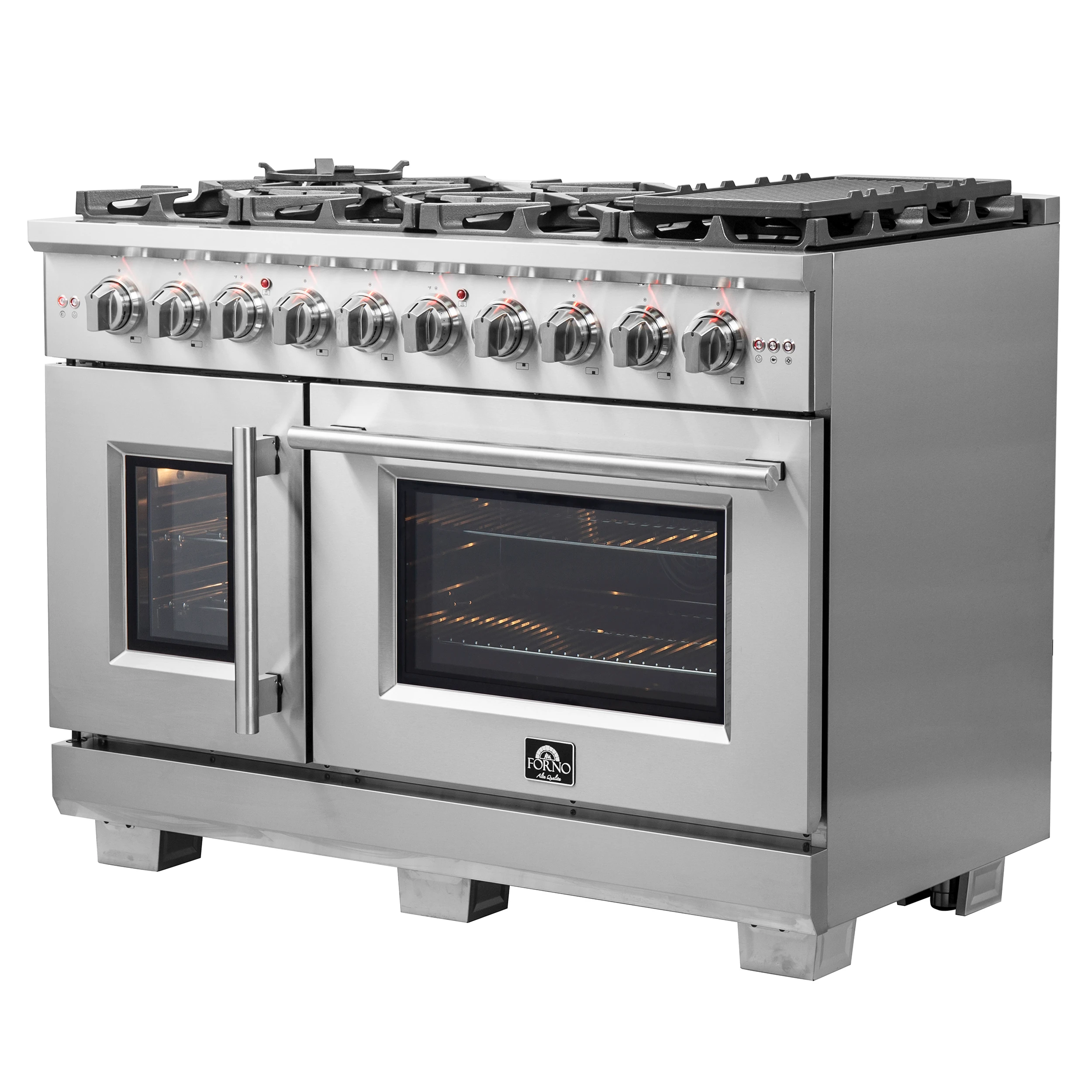 Capriasca 48-Inch Freestanding French Door Gas Range, 8 Burners, Convection Oven, Energy Efficient FFSGS646048
