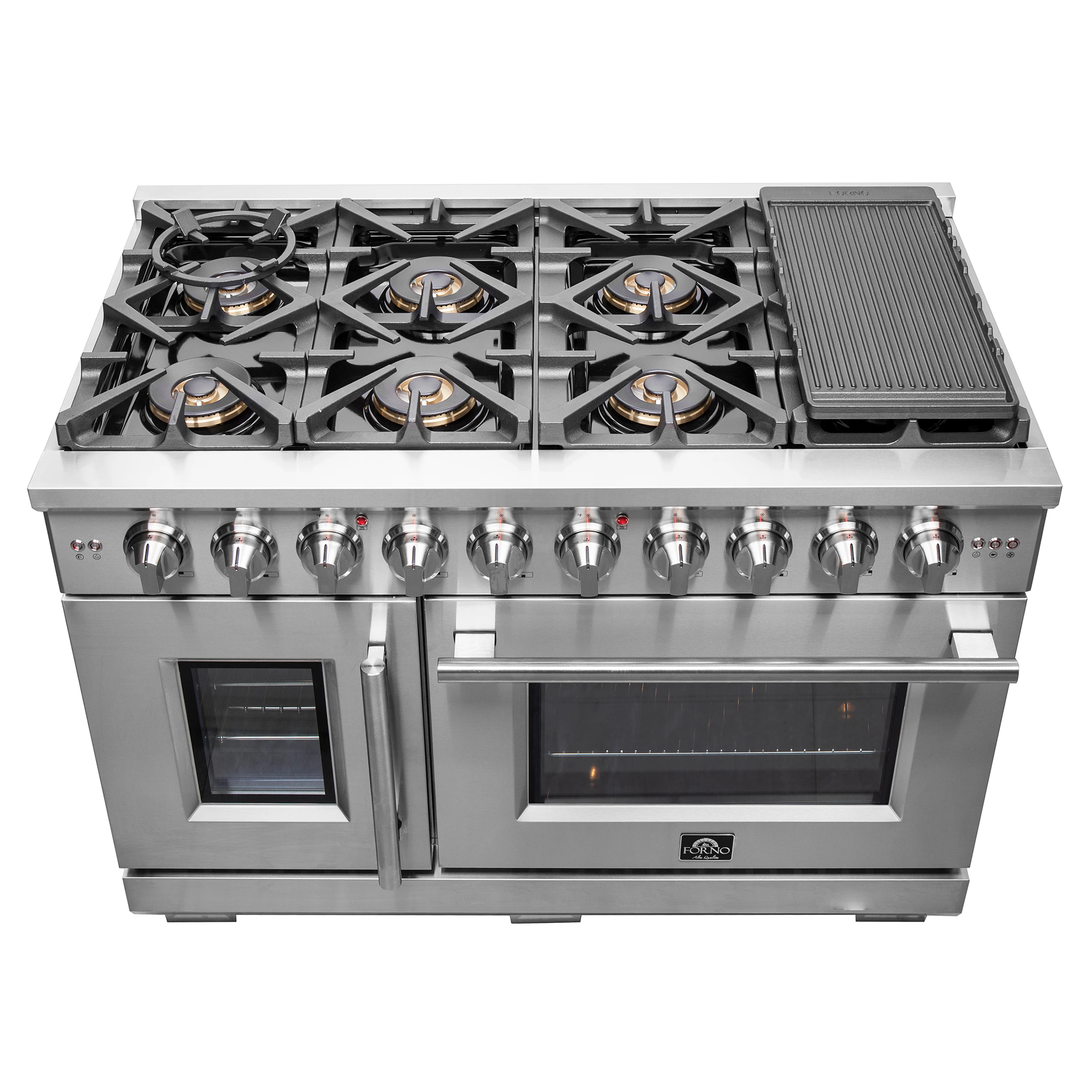 Capriasca 48-Inch Freestanding French Door Gas Range, 8 Burners, Convection Oven, Energy Efficient FFSGS646048