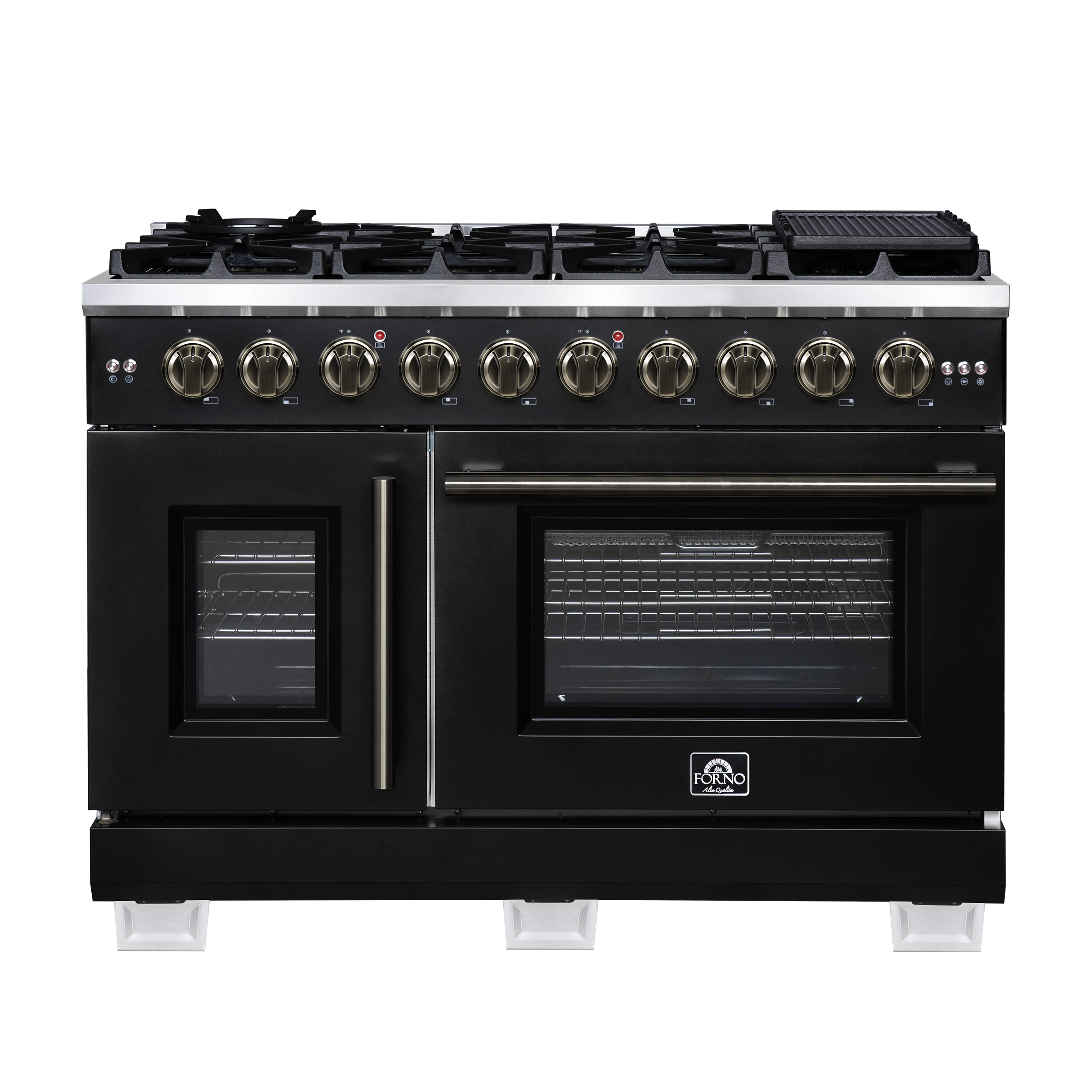 Capriasca 48-Inch Black Freestanding French Door Gas Range, 8 Burners, Convection Oven, Energy Efficient FFSGS646048BLK