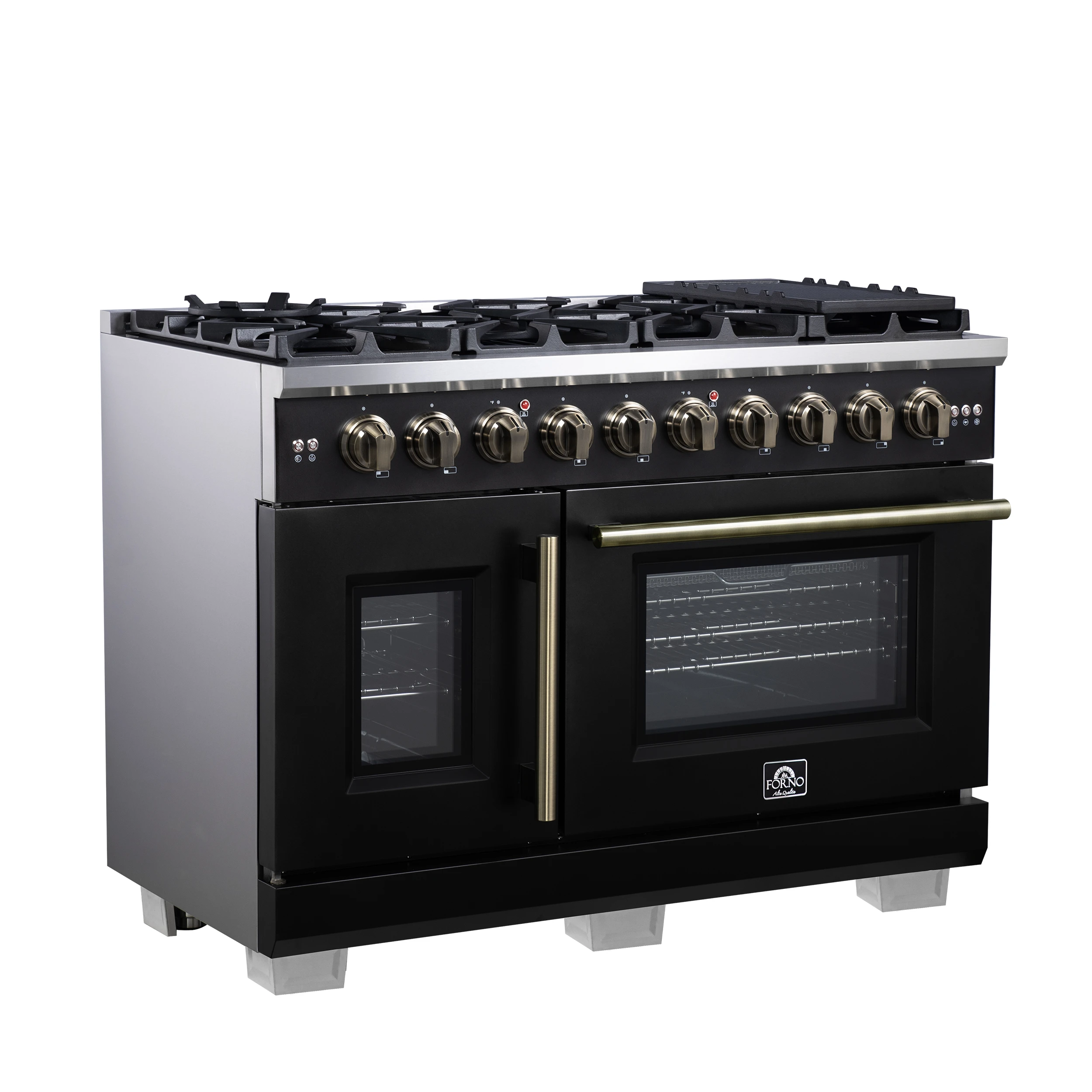 Capriasca 48-Inch Black Freestanding French Door Gas Range, 8 Burners, Convection Oven, Energy Efficient FFSGS646048BLK