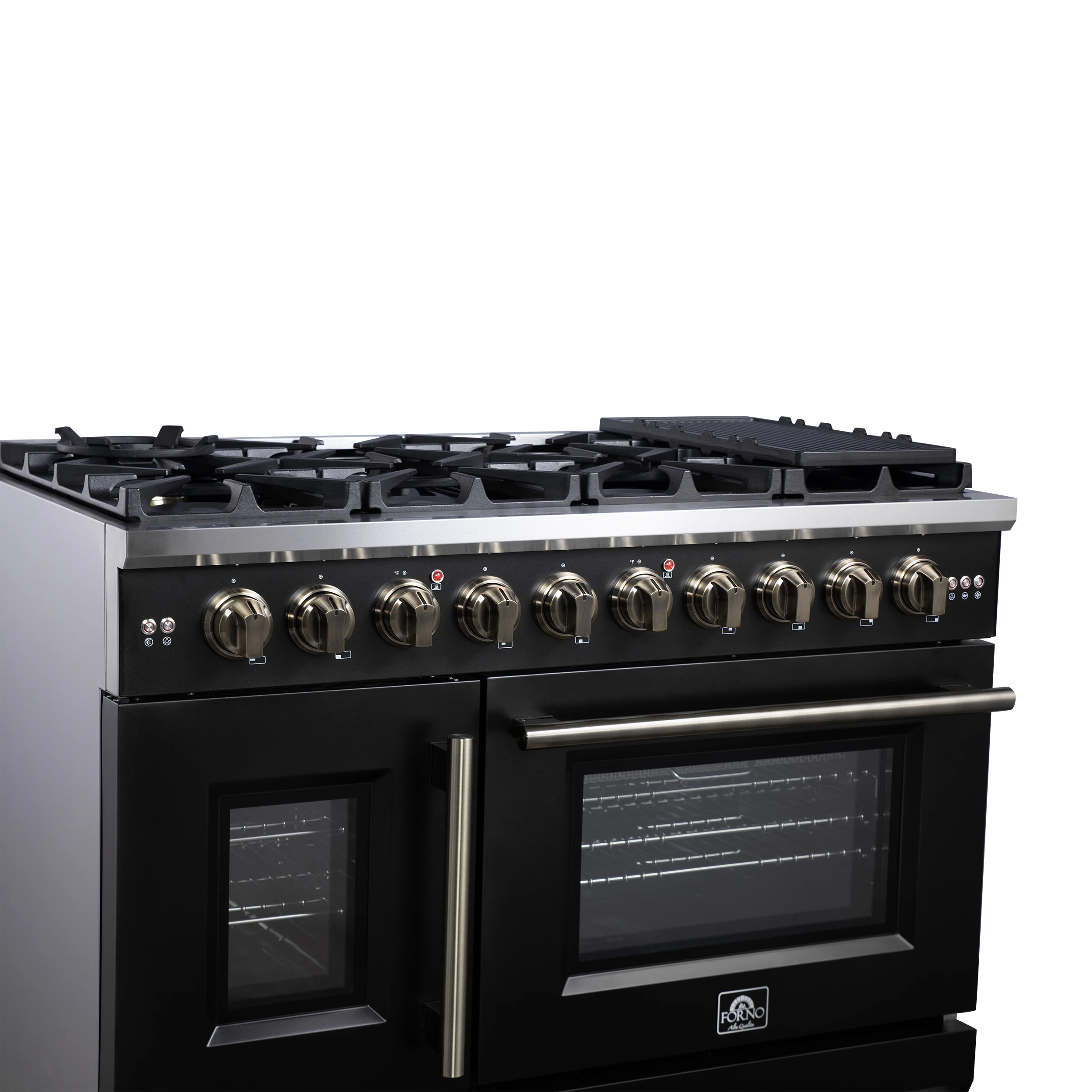 Capriasca 48-Inch Black Freestanding French Door Gas Range, 8 Burners, Convection Oven, Energy Efficient FFSGS646048BLK