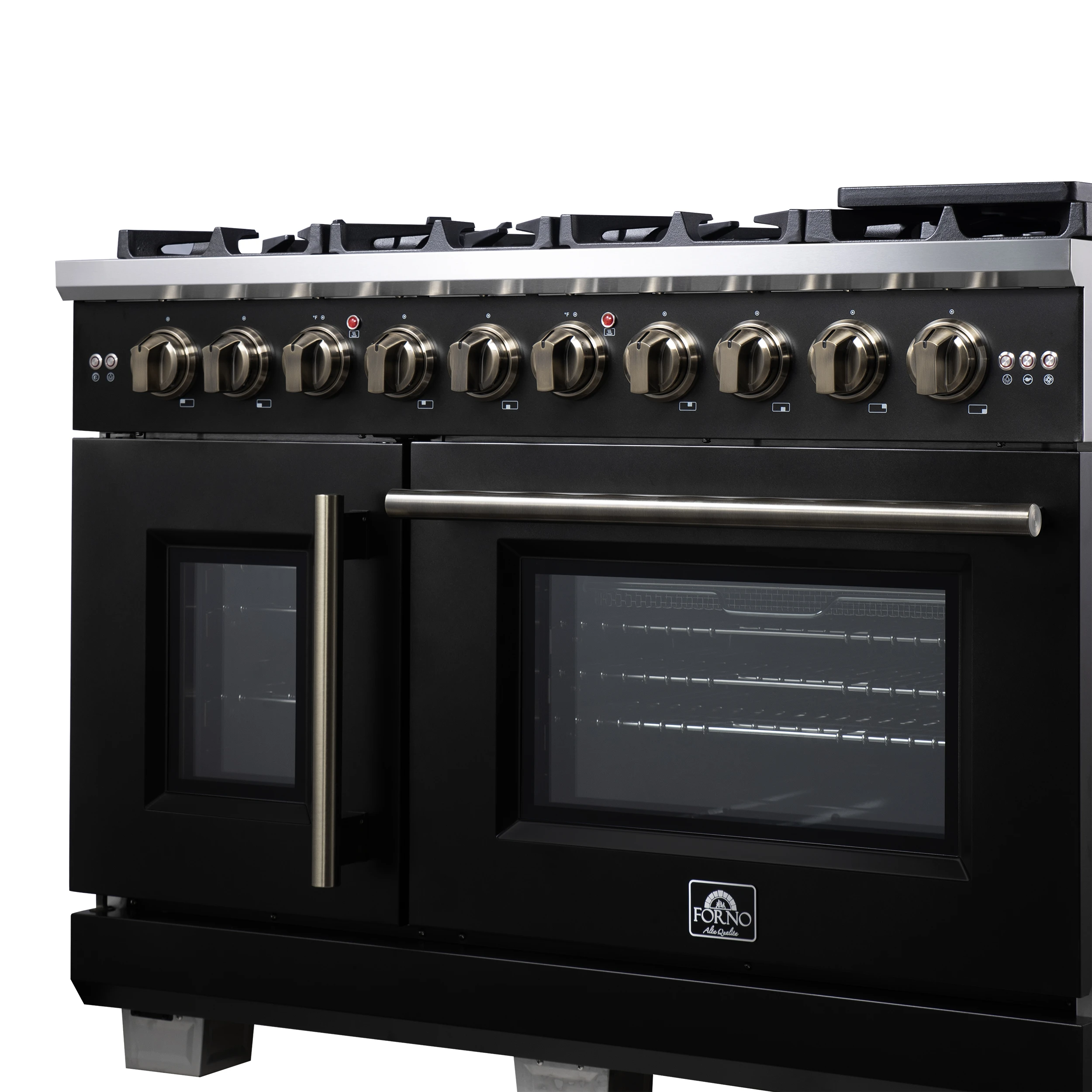 Capriasca 48-Inch Black Freestanding French Door Gas Range, 8 Burners, Convection Oven, Energy Efficient FFSGS646048BLK