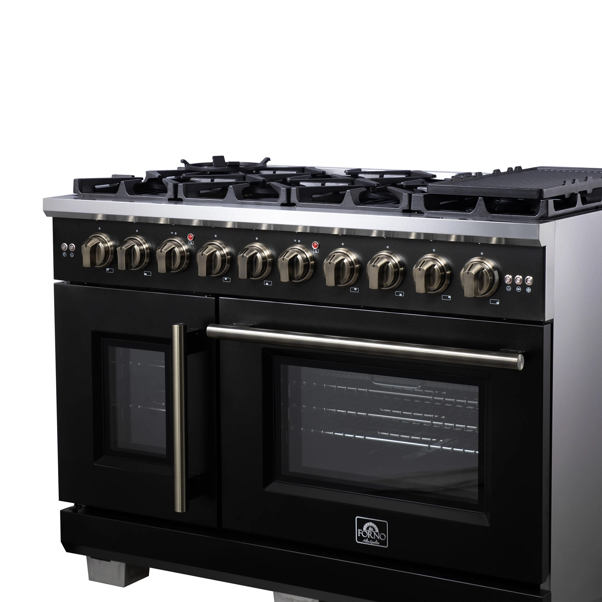 Capriasca 48-Inch Black Freestanding French Door Gas Range, 8 Burners, Convection Oven, Energy Efficient FFSGS646048BLK