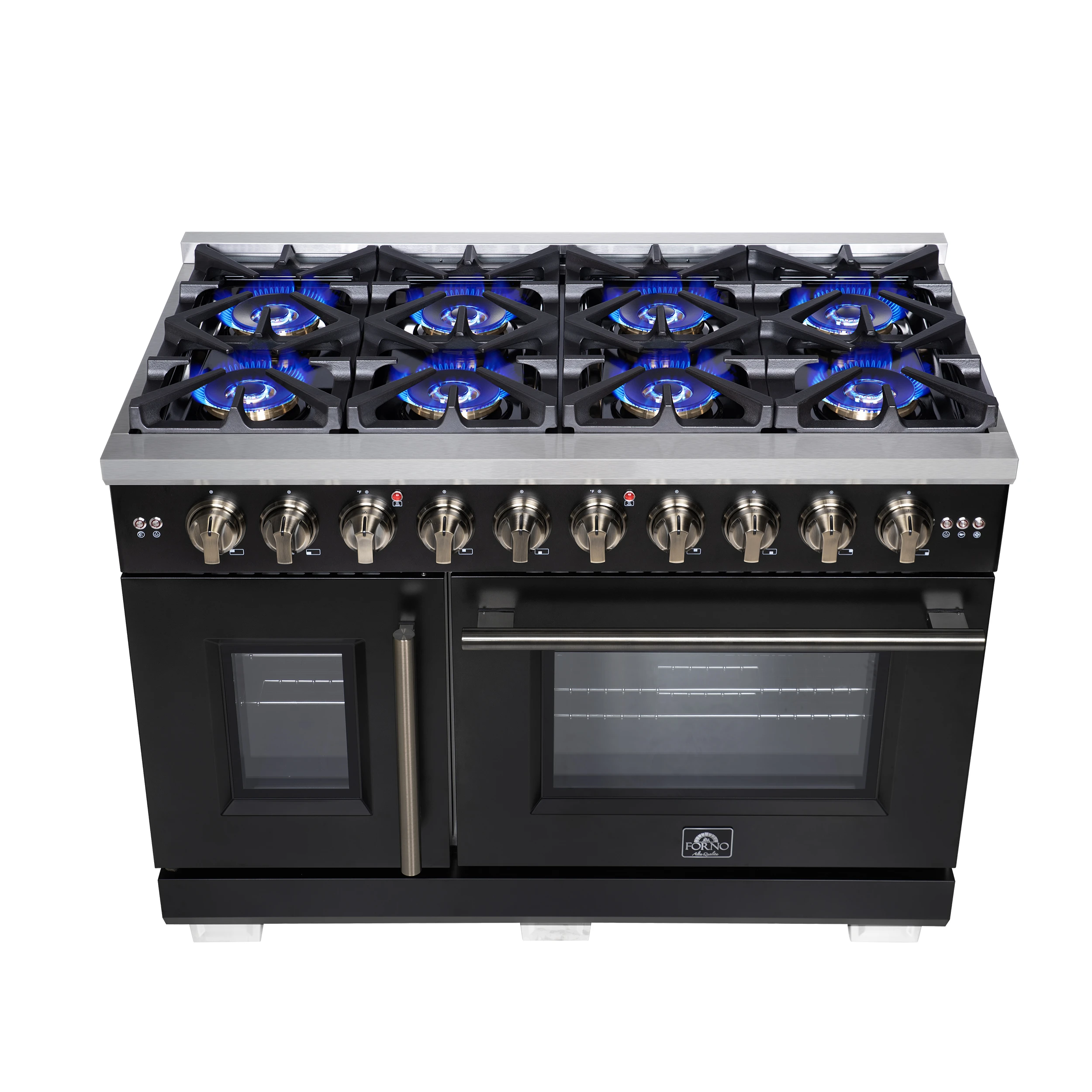 Capriasca 48-Inch Black Freestanding French Door Gas Range, 8 Burners, Convection Oven, Energy Efficient FFSGS646048BLK