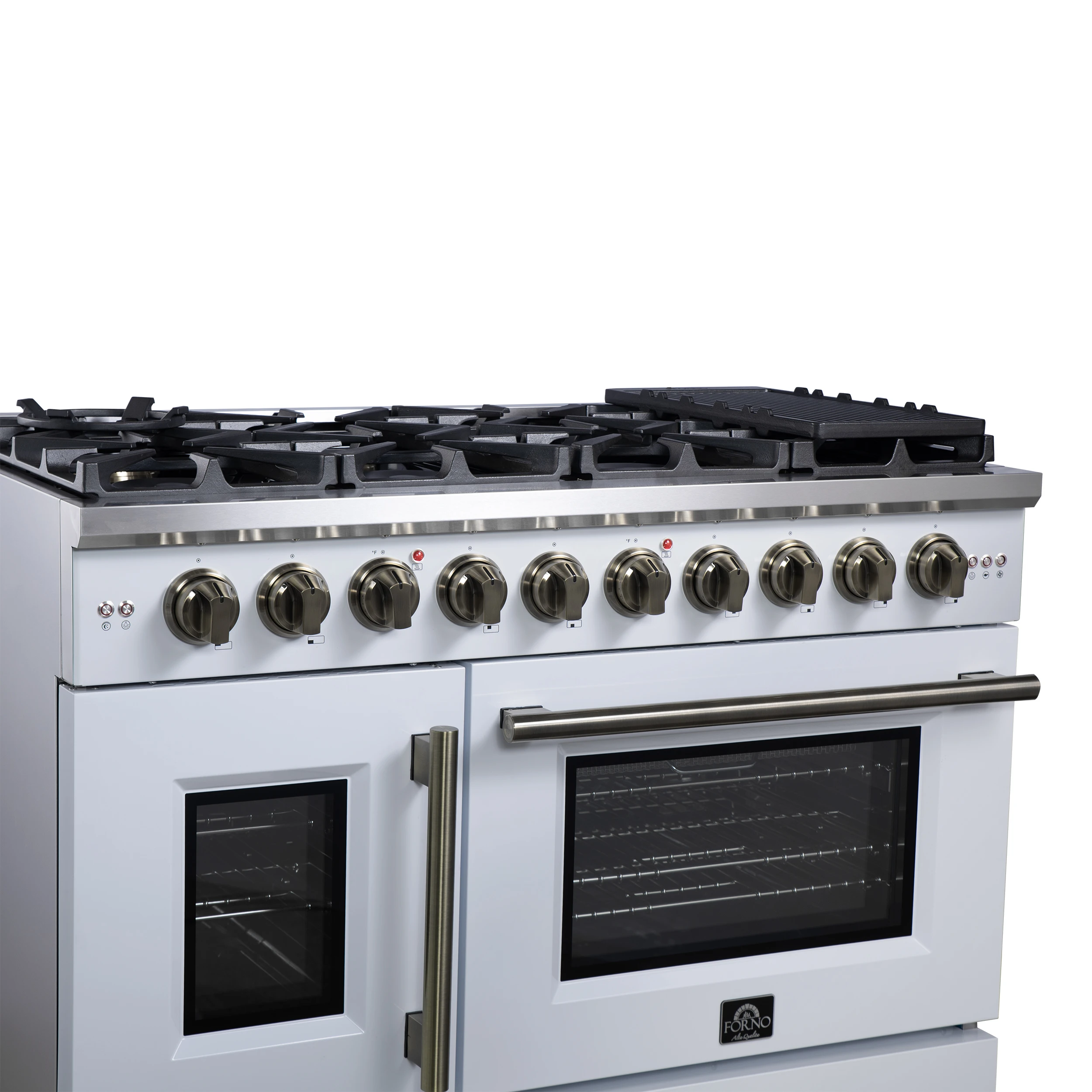Capriasca 48-Inch White Freestanding French Door Gas Range, 8 Burners, Convection Oven, Energy Efficient FFSGS646048WHT