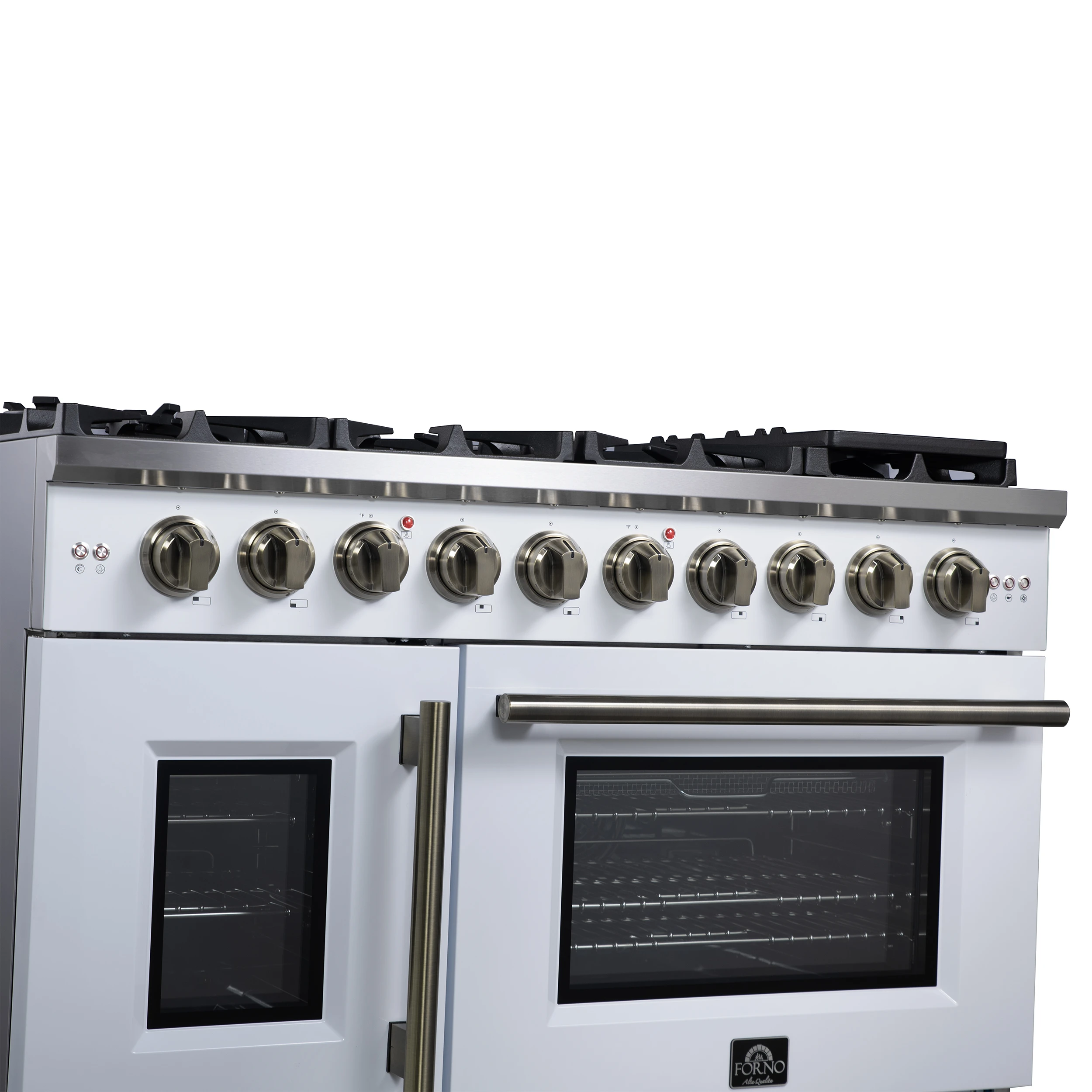 Capriasca 48-Inch White Freestanding French Door Gas Range, 8 Burners, Convection Oven, Energy Efficient FFSGS646048WHT
