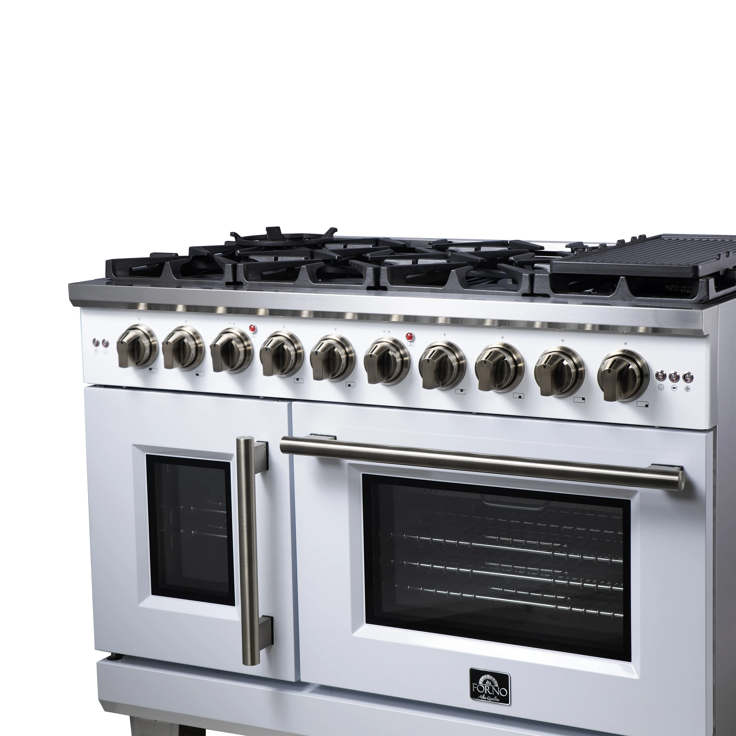 Capriasca 48-Inch White Freestanding French Door Gas Range, 8 Burners, Convection Oven, Energy Efficient FFSGS646048WHT