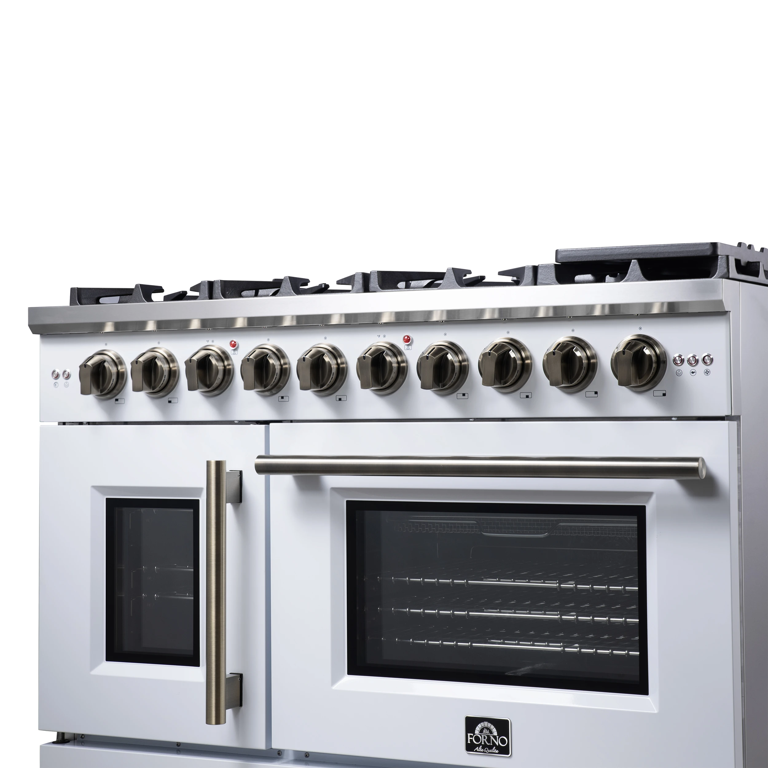 Capriasca 48-Inch White Freestanding French Door Gas Range, 8 Burners, Convection Oven, Energy Efficient FFSGS646048WHT