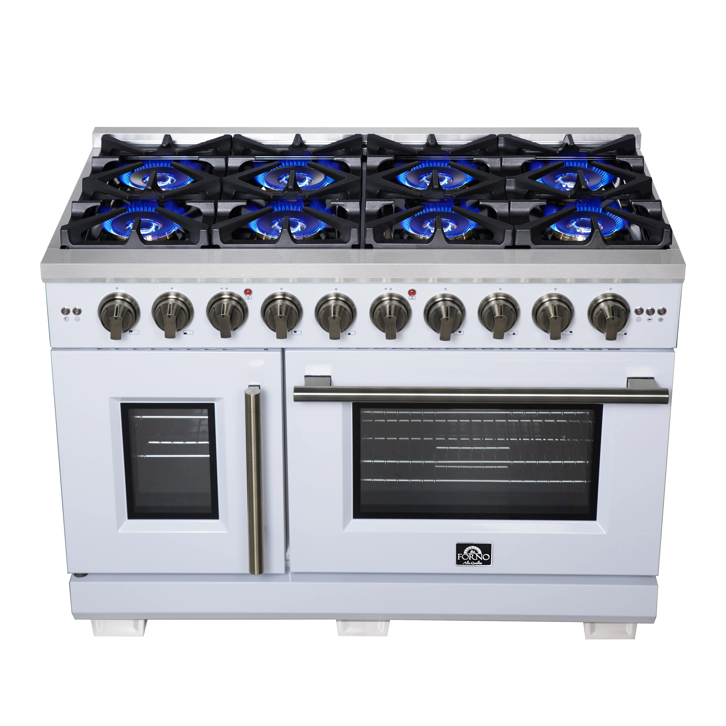 Capriasca 48-Inch White Freestanding French Door Gas Range, 8 Burners, Convection Oven, Energy Efficient FFSGS646048WHT