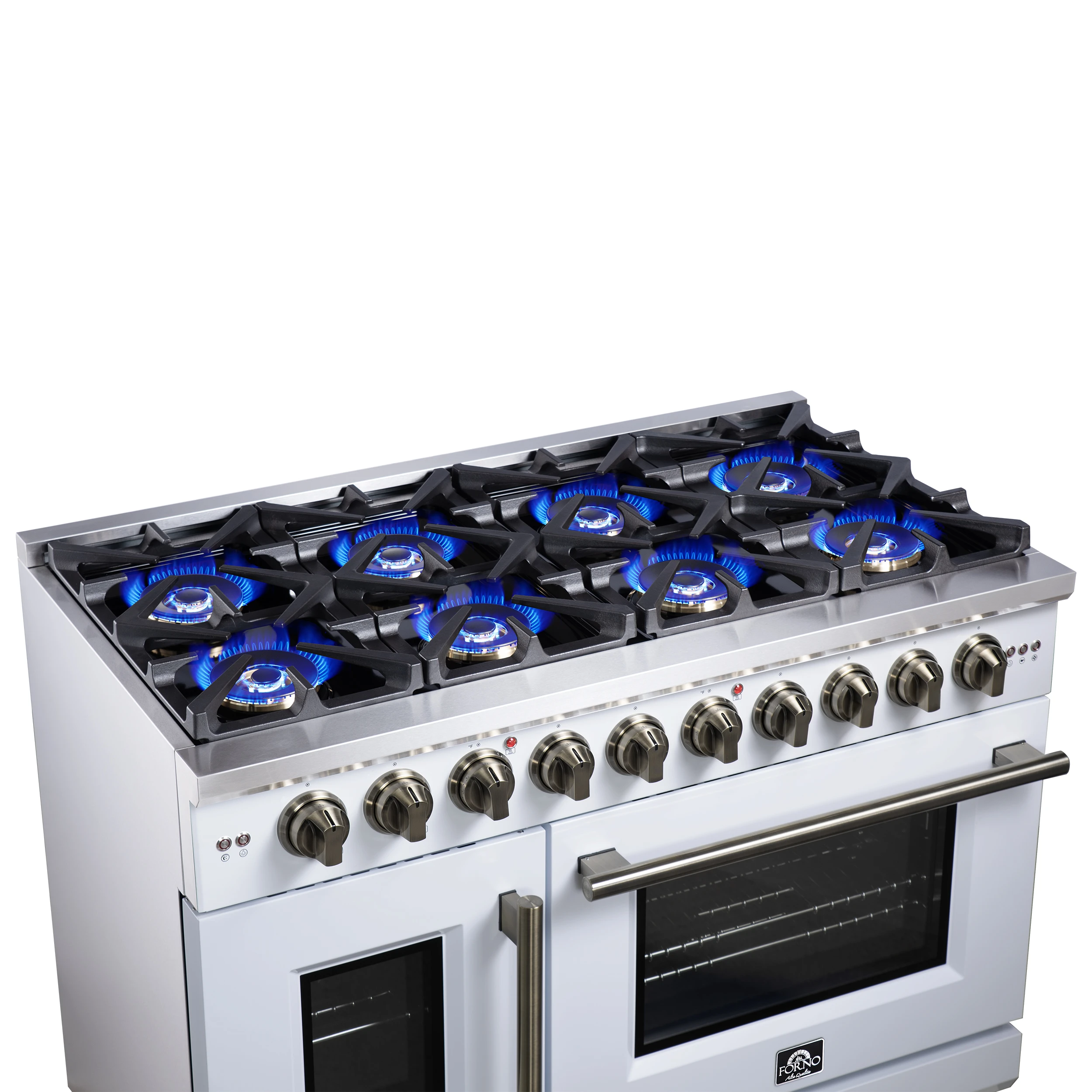 Capriasca 48-Inch White Freestanding French Door Gas Range, 8 Burners, Convection Oven, Energy Efficient FFSGS646048WHT